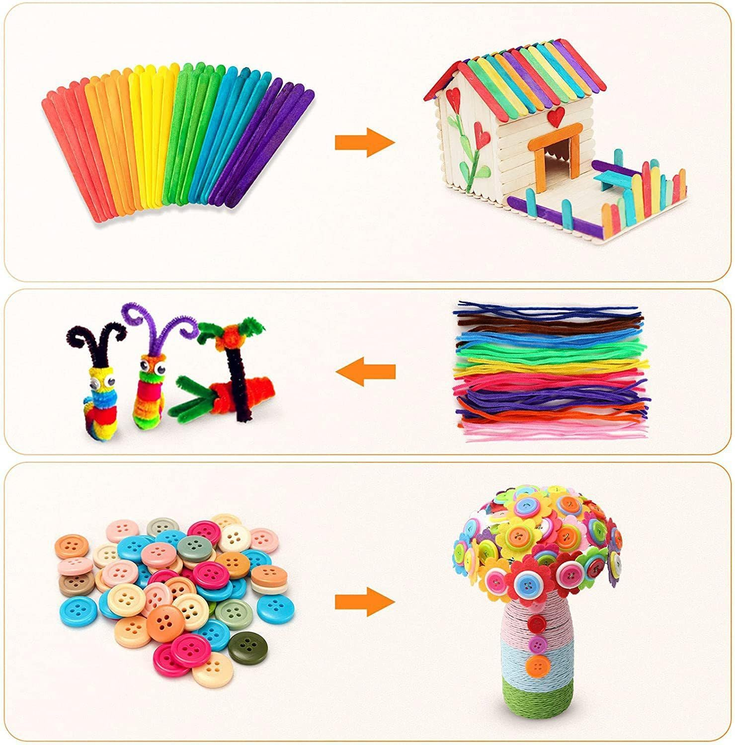 2000Pcs Arts and Crafts Supplies for Kids 6+ &ndash; DIY Projects Case Filled with Pom Pom Box Craft Kit Library, Beads, Buttons, Scissors, and Pipe Cleaners with Easy Instructions image number 6