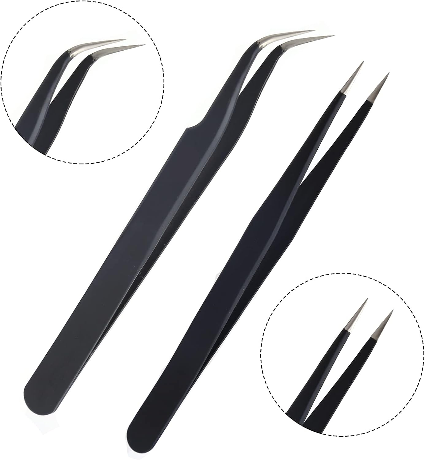 AIEX 2 Pieces Eyelash Clips, Stainless Steel Eyelash Extension Pliers with Straight and Curved Tips (Black) image number 1