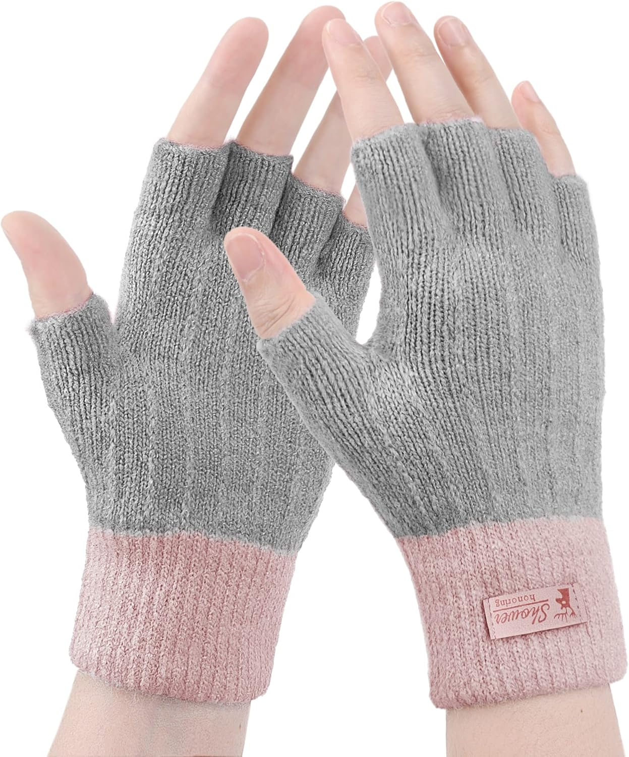 Fingerless Gloves for Women - Winter Thermal Gloves Warm Soft Knit Half Fingers Mittens for Ladies Driving Working Typing UK