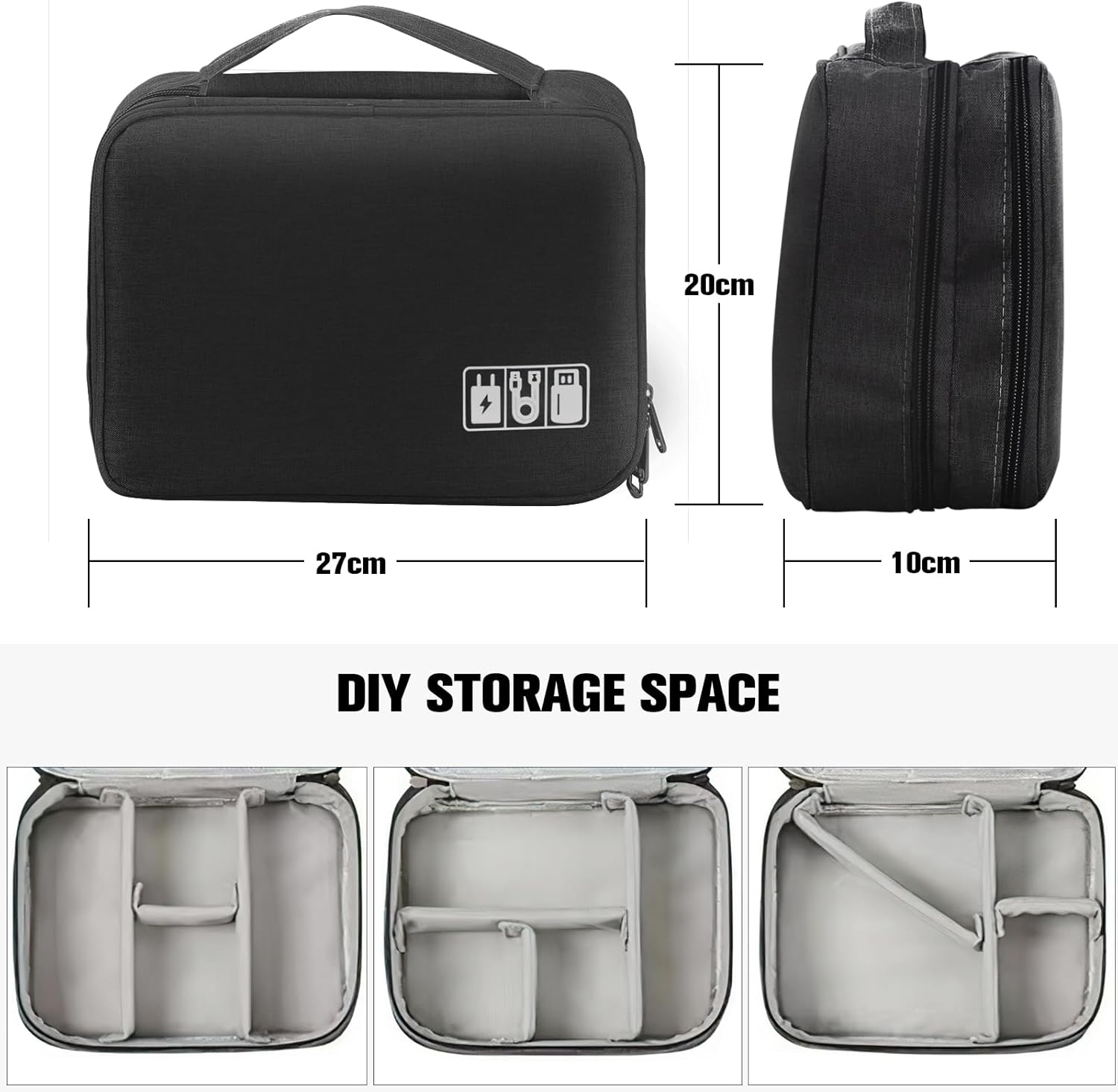 Spardar Cable Organizer, Electronic Organizer Case Universal Travel Bag Electronics Accessories Cases for Cables, Chargers, Earphones, Mouse, Power Bank, SD Card (Black) image number 1