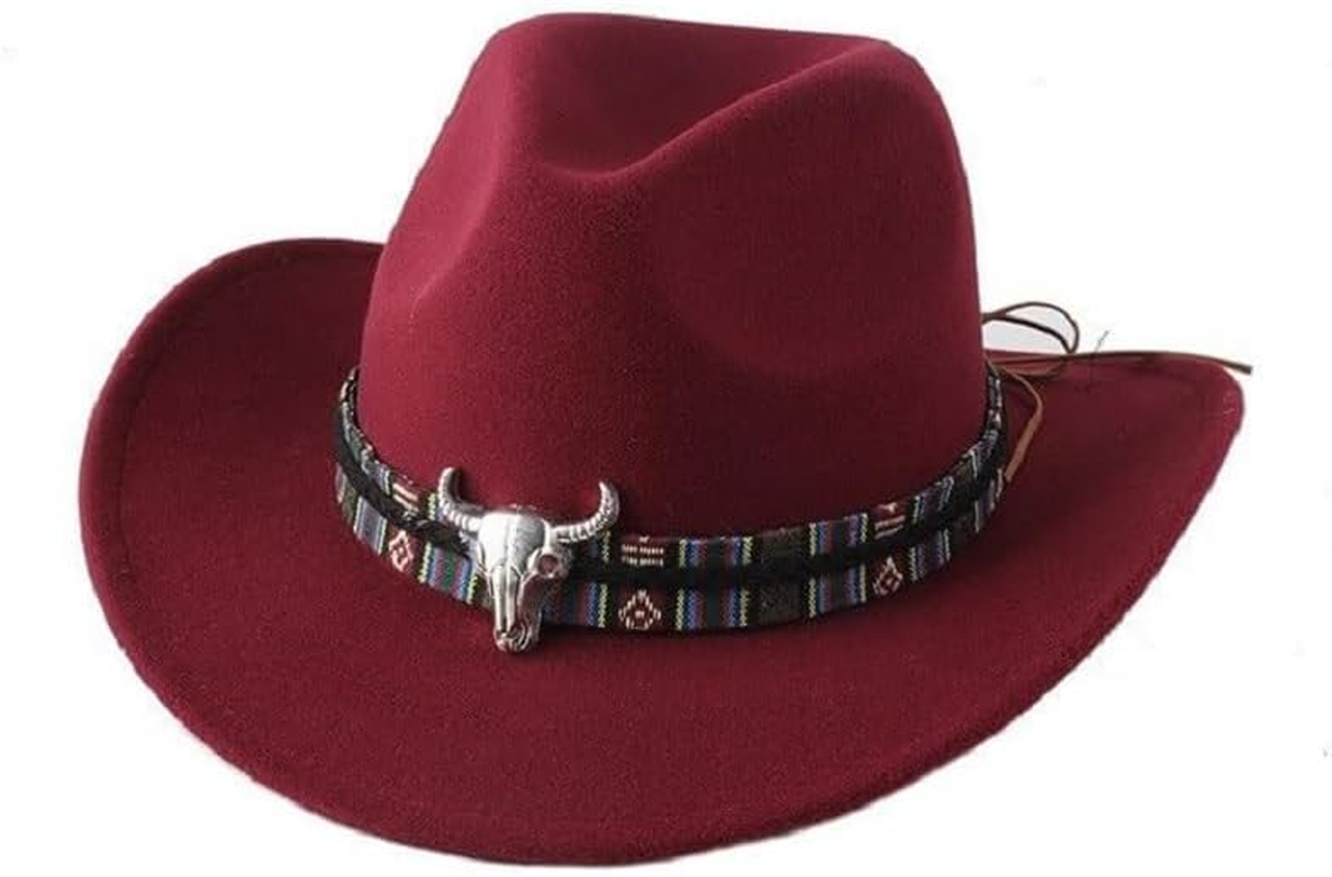 Cowboy Hat Cow Head Accessories Cowboy Hat Monochrome Felt Hat Men Wine Red image number 3
