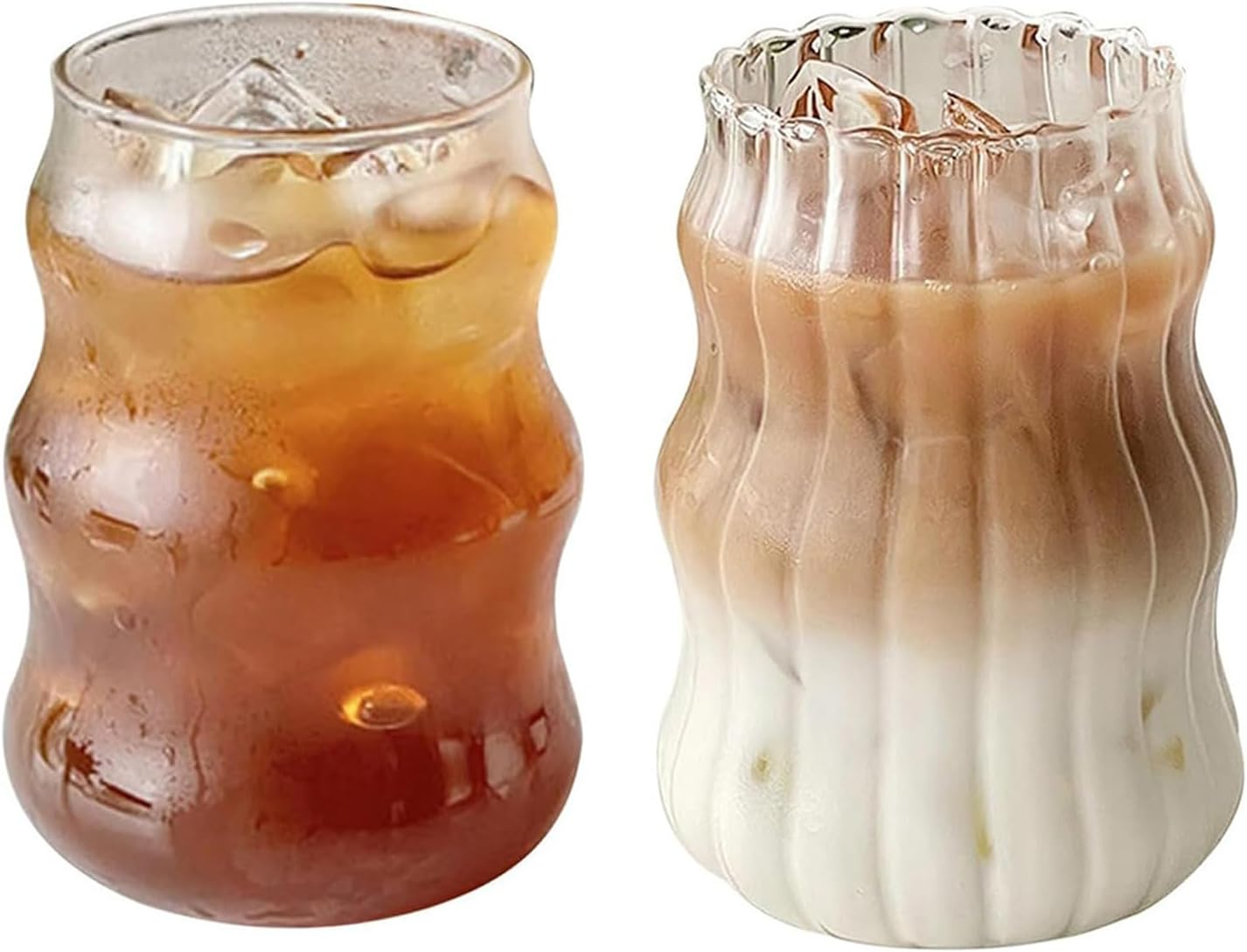 2 Pcs Ribbed Glass Cups 18 Oz Vintage Drinking Glassware Premium Iced Coffee Glasses for Iced Coffee Juice Milk and Beverage Cocktails image number 4