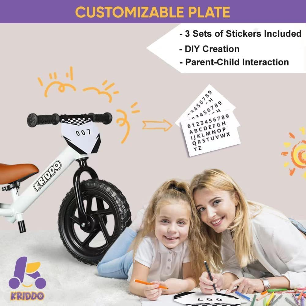 KRIDDO Toddler Balance Bike 2 Year Old, Age 24 Months to 5 Years Old, 12 Inch Push Bicycle with Customize Plate (3 Sets of Stickers Included), Gift Bike for 2-3 Boys Girls image number 1