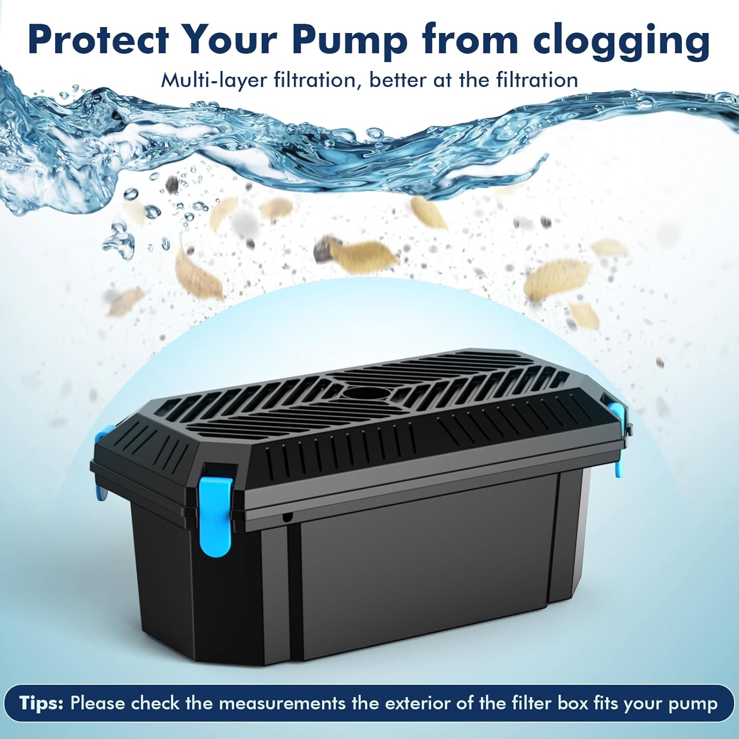 POPOSOAP Pond Filter for Outdoor Ponds, Filter Box with 2 Filter Pads and 20 Bio-Balls for Outdoor Pond Pump Submersible Fountain Pump