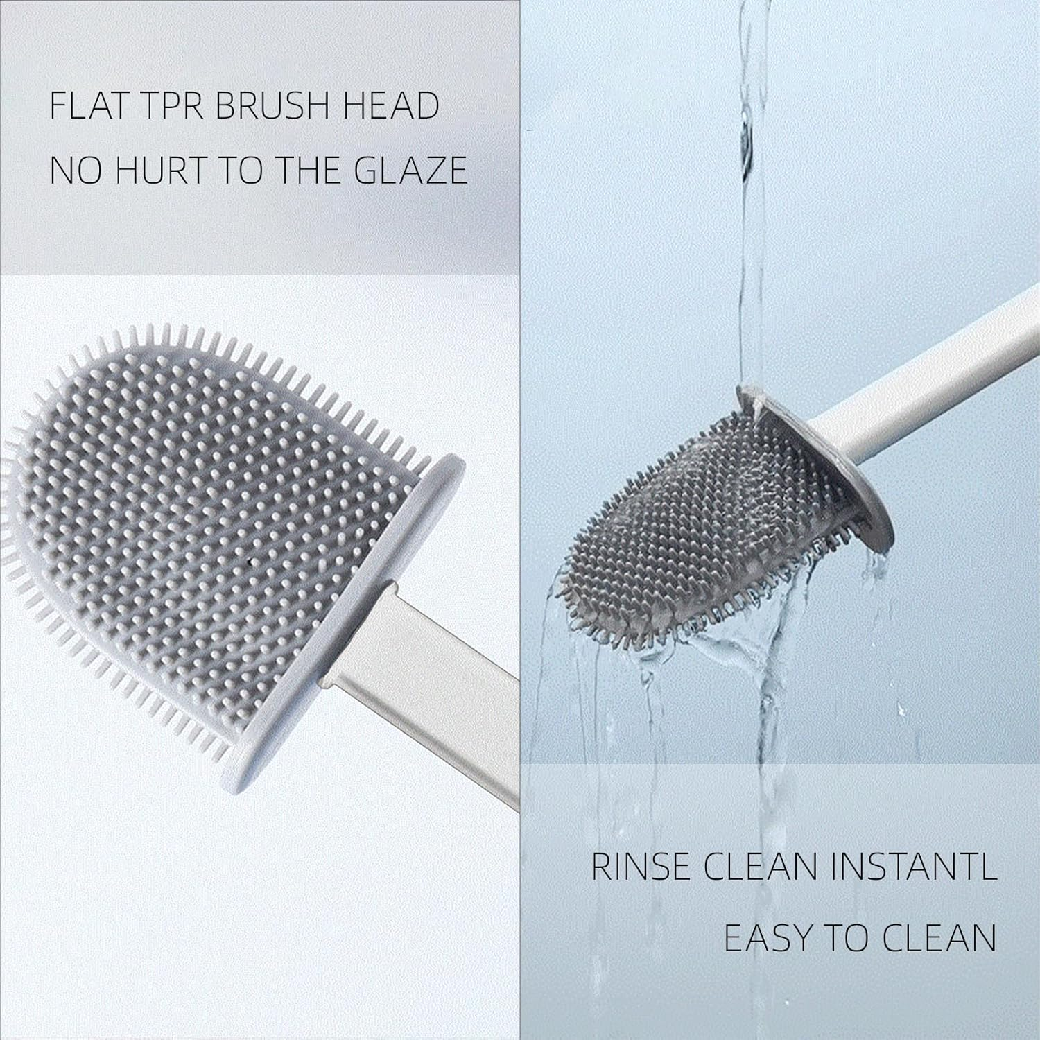 2 Pcs Toilet Brush and Holder Silicone Wall Mounted and Standing Toilet Brush for Bathroom, Set of 2 Cleaning Brushes, Flexible TPR Bristles (White) image number 3