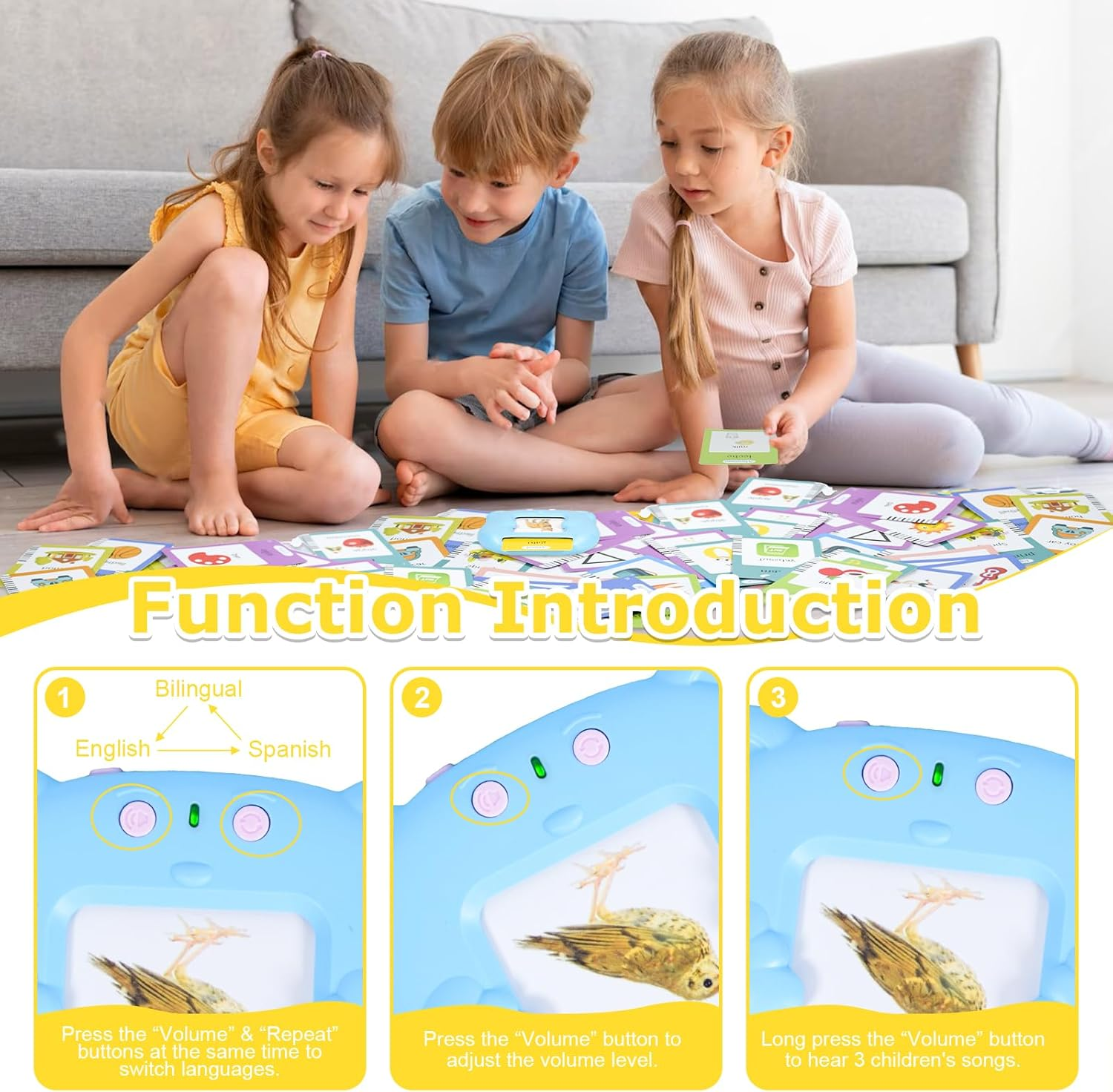 SAYEEC Toddlers Bilingual Talking Flash Cards Spanish English Montessori Toys with 510 Sight Words Kids Speech Therapy Autism Sensory Toys Learning Educational Gifts for 3 4 5 6 7 Years Old Boys Girls