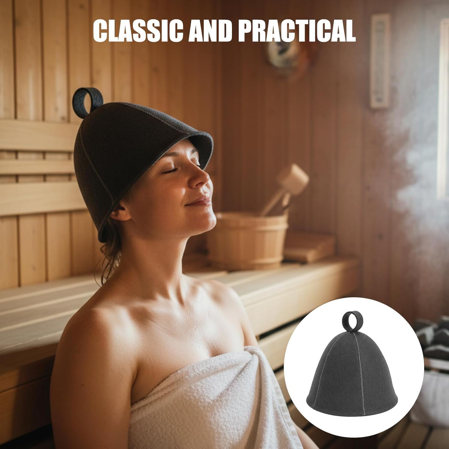 Sauna Hat, 3 Pcs Sauna Caps Set, Black White Grey, Protect Hair and Scalp, Comfortable Sauna Accessories for Men and Women, Ideal for Spa, Bath House, Travel and Gift image number 4
