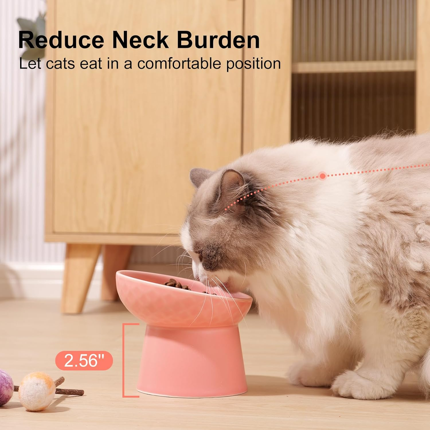 Yauyik Small Raised Cat Bowls, Ceramic Tilted Elevated Food or Water Bowls, Stress Free, Backflow Prevention, Dishwasher & Microwave Safe, Lead & Cadmium Free, Pink - Black,Golden image number 2