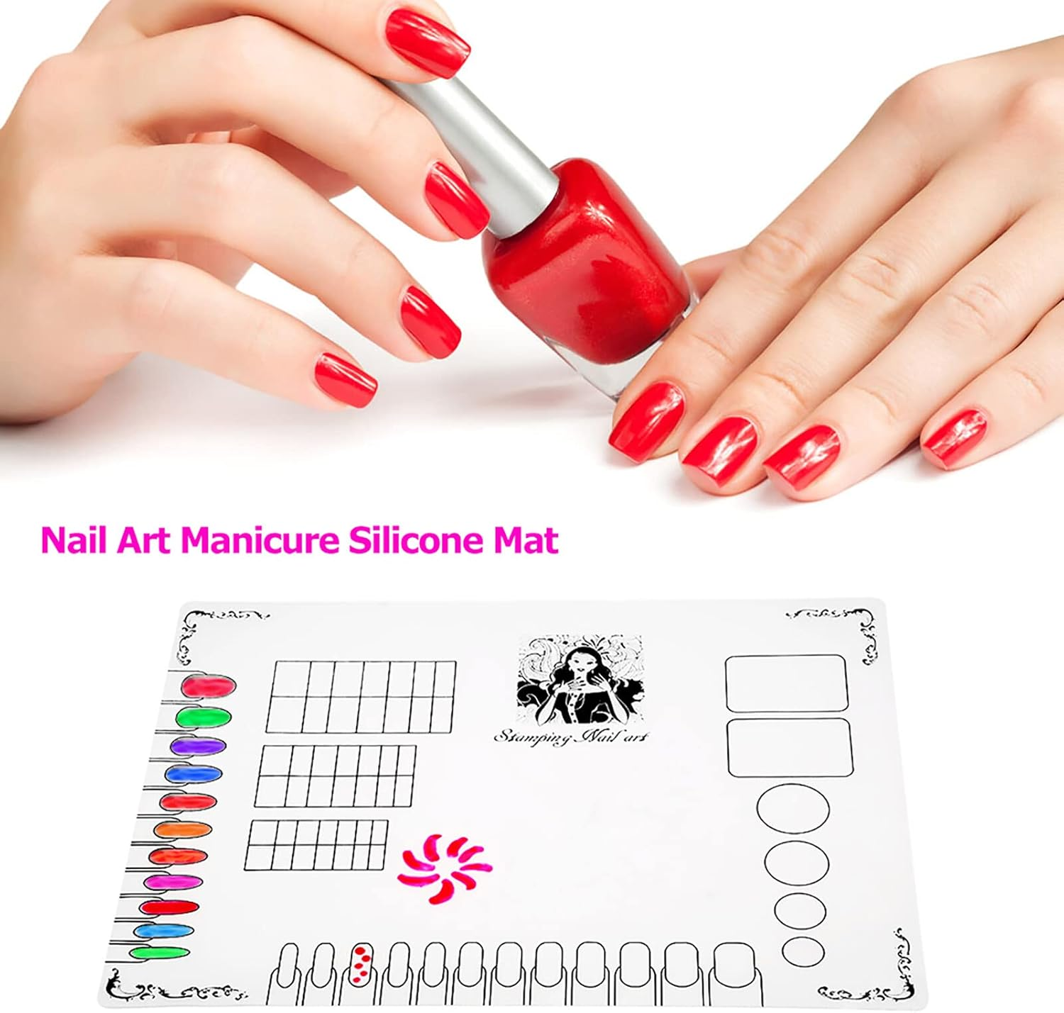 Xinyee Nail Art Manicure Silicone Mat Foldable Washable Soft Table Cover Pad for Stamping Reverse Stamp Mat Nail Practice Workspace Design Plate image number 2