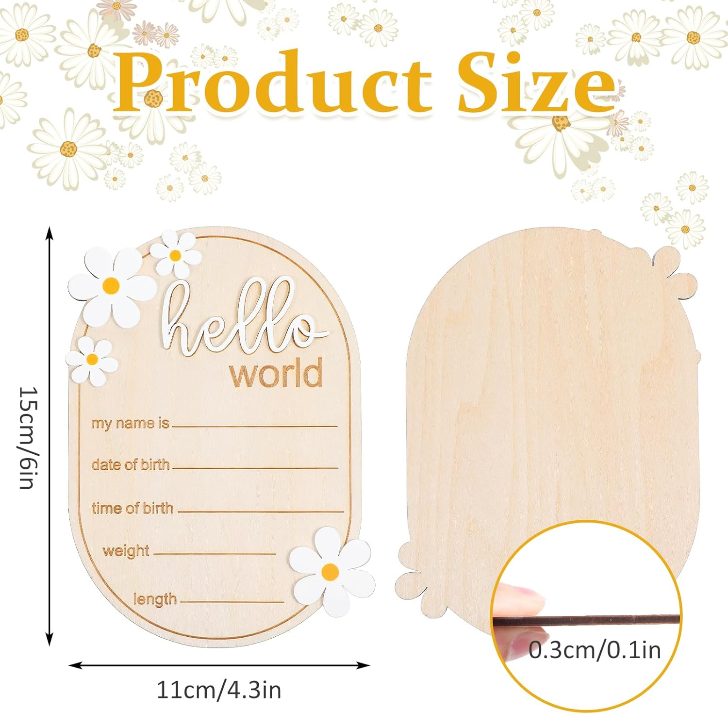 YQQYG Hello World Sign, Wooden Newborn Announcement Sign Birth Announcement Signs for Hospital Nursery Baby Room Baby Baptism Daisy Decoration
