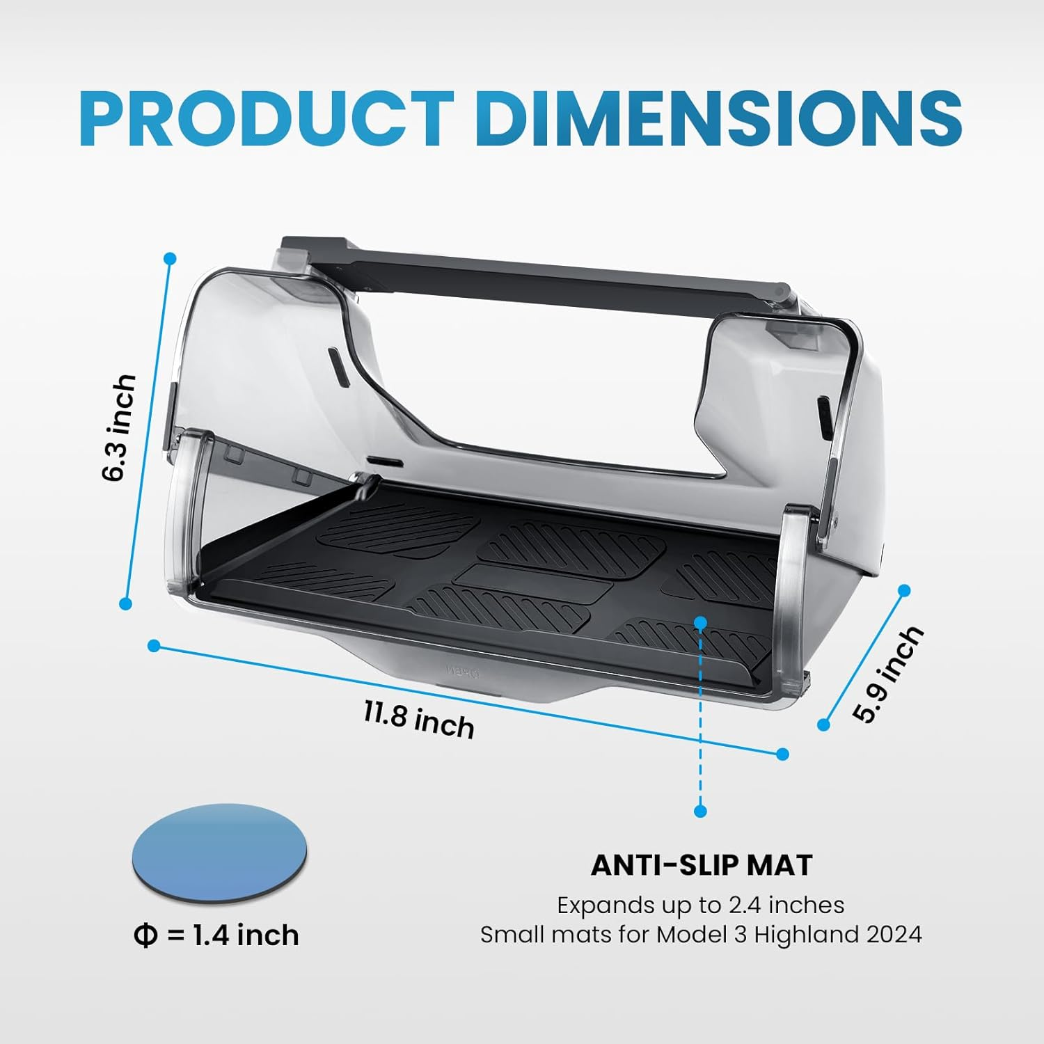 EVOOOR Hideable under Screen Storage for Tesla Model Y Model 3,Center Console Organizer Tray with Black Anti-Slip Silicone Pad - Model Y 3 Accessories 2016-2024(Fit Model 3 Highland) image number 6