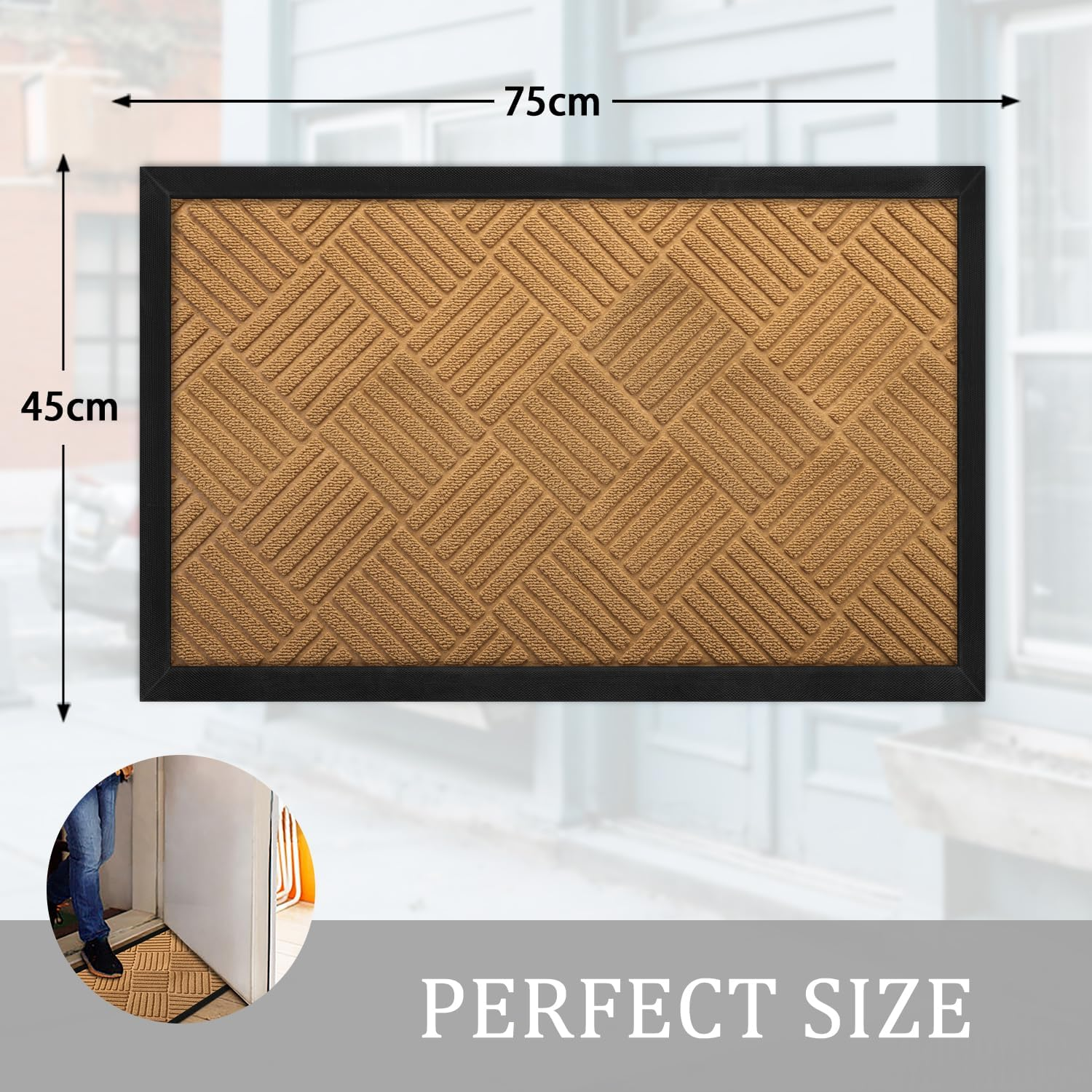 AAZZKANG Front Door Mat Non Slip Low Profile Outdoor Doormat Quick Trap Dirt Easy to Clean Welcome Mats for Entrance,High Traffic Areas,Indoor,Heavy Duty Brown