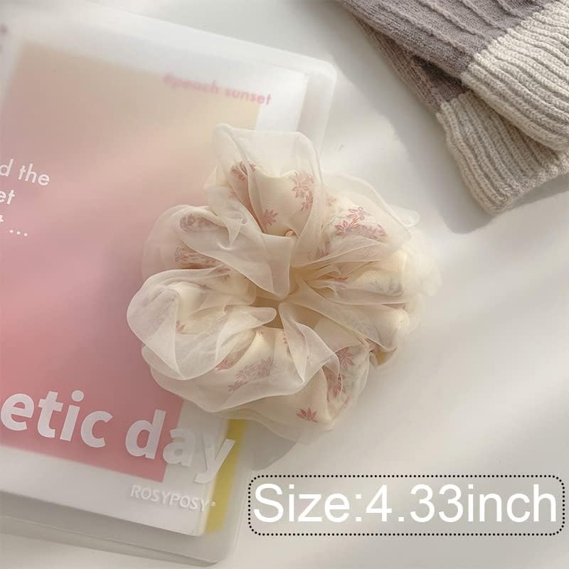 Daisy Scrunchies Hair Elastics for Women Girls Organza Hair Scrunchies with Daisy Flower Hair Rubber Bands for Thick Hair Styling Accessories 3 Pcs image number 5