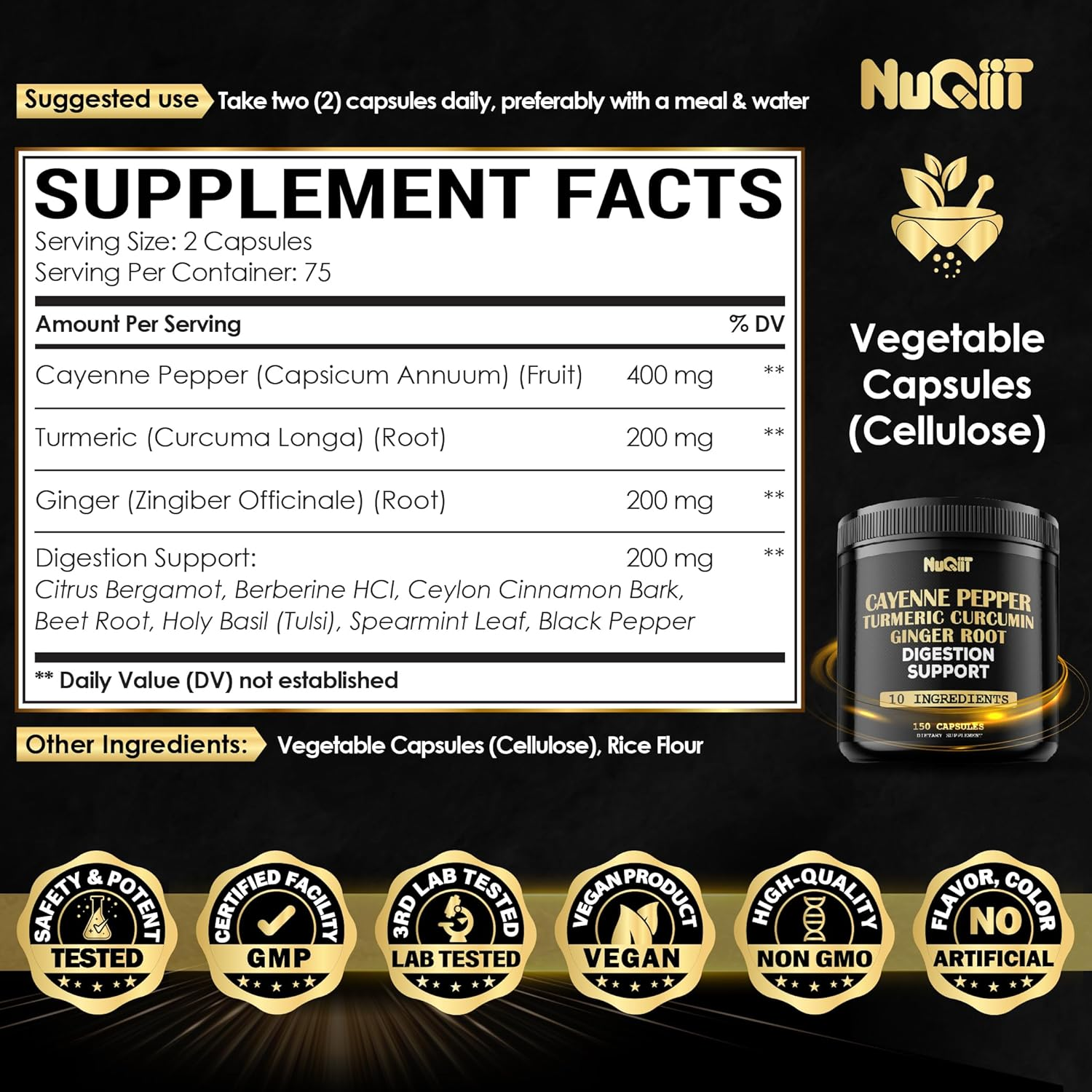 Cayenne Pepper Capsules Extract with Turmeric Curcumin Root, Ginger Root, Berberine Hcl & More - 150 Capsules image number 1