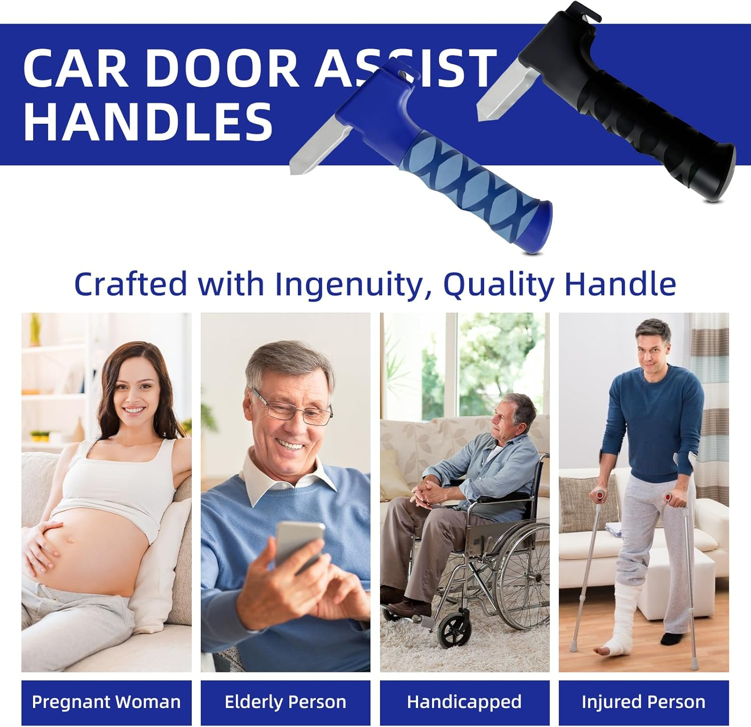 Car Door Handle for Elderly, 2Pack Car Door Assist Handle 3 in 1 Multifunction Vehicle Door Latch Handles, Auto Cane Car Grab Handle, Emergency Tool, Broken Windows, Can Be Used to Cut Seat Belts