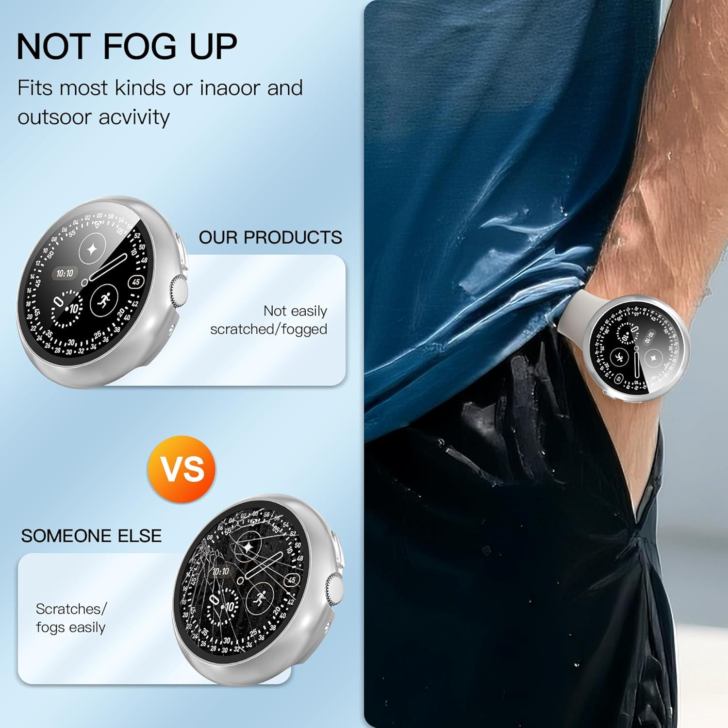 Diruite Pack of 3 Case for Google Pixel Watch 4 41 Mm Protective Case, PC Ultra Thin HD Tempered Glass Scratch-Resistant All-Round Screen Protector, Black, Silver and Transparent image number 5