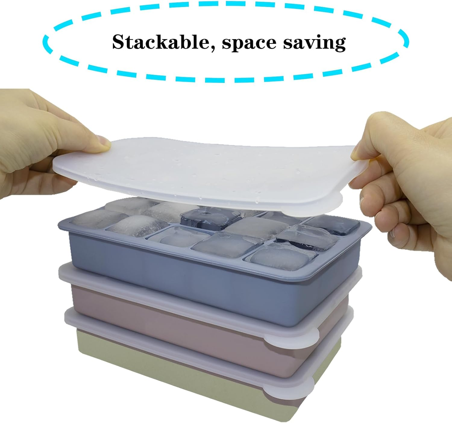 RGUHUA Ice Cube Trays 3 Pack &ndash; Silicone Ice Cube Molds with Lids, Stackable Square Ice Trays for Whiskey, Cocktails, Frozen Treats, Easy Release & Reusable(15 Grids) image number 3