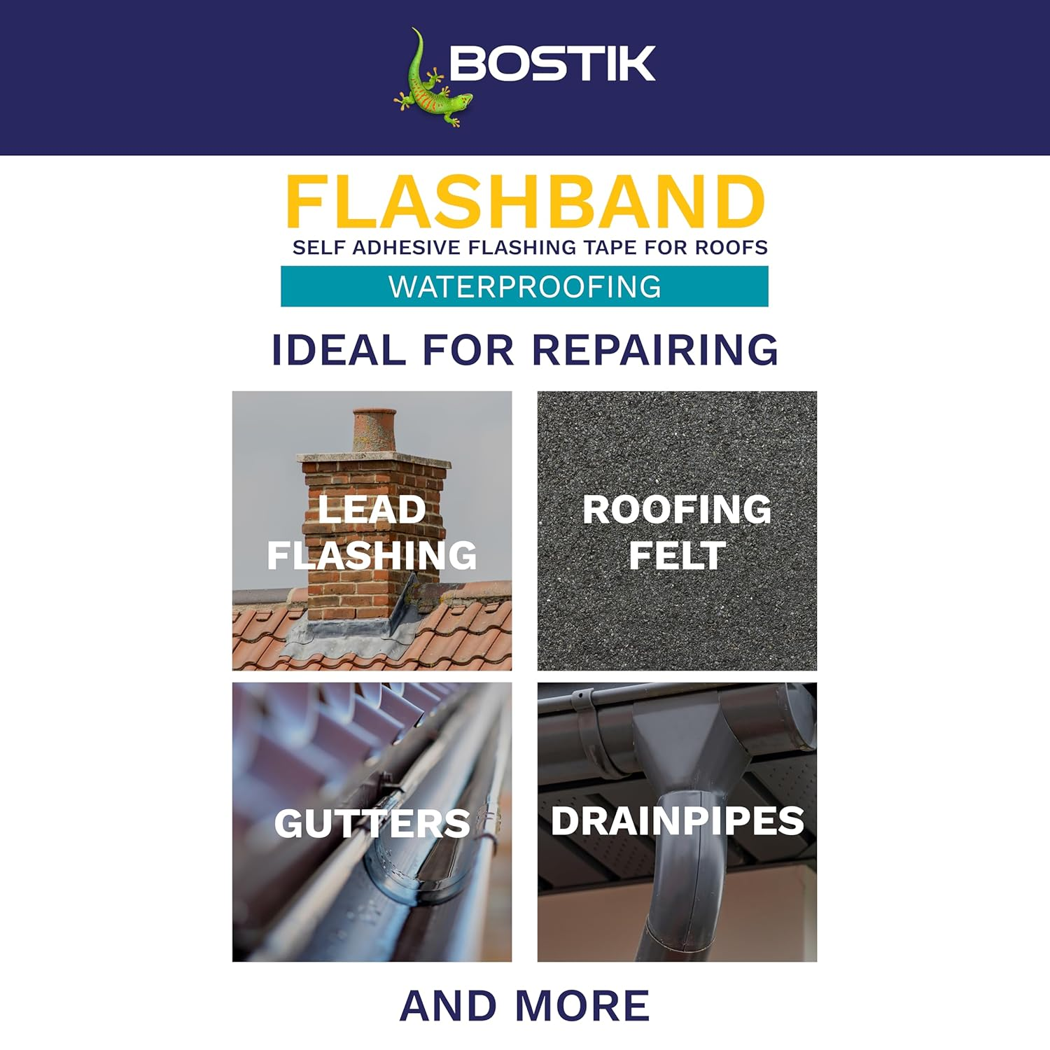 Bostik Flashband Self Adhesive Flashing Tape for Roofs, Provides an Instant Watertight Seal, Colour: Grey, 75Mm X 10M image number 3