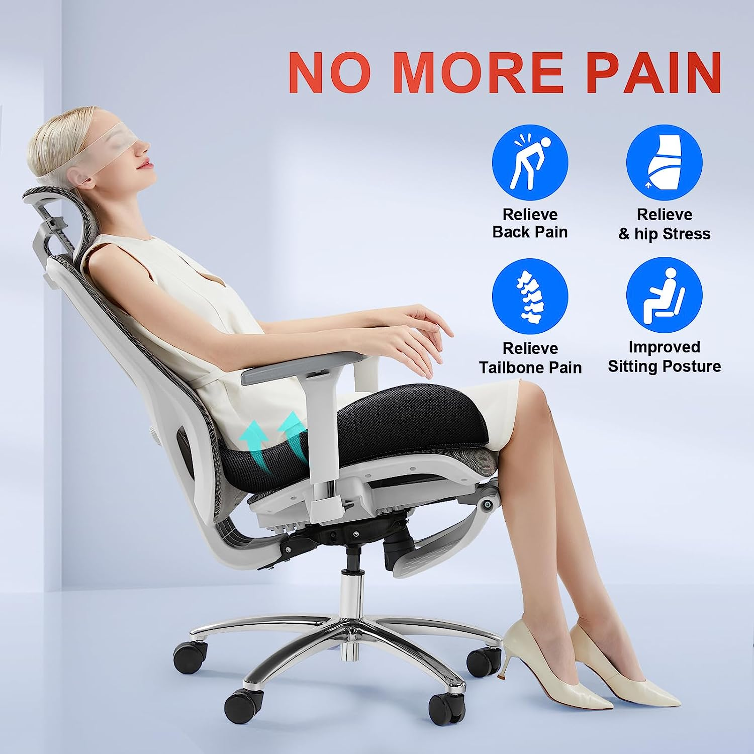 Benazcap with Extra Cover Memory Seat Cushion for Office Chair, Ergonomic Cushions Butt Pillow for Sciatica & Tailbone Pain Relief for Long Sitting for Gaming Chair and Car Seat