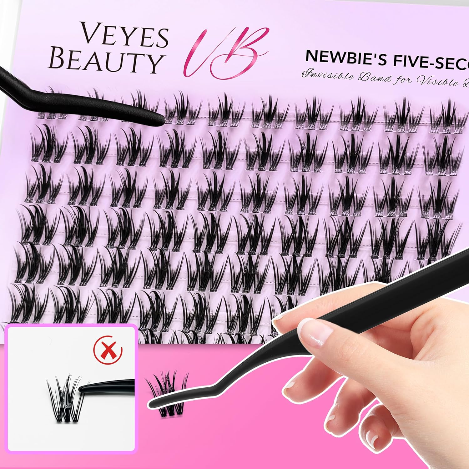 VEYESBEAUTY Lash Clusters Eyelash Extensions Thin & Invisible Band DIY Individual False Eyelashes Newbie'S Five-Second Series Wispy Lash Tray for Self-Application, Camellia Lashes 8-18Mm Mixed Length image number 1