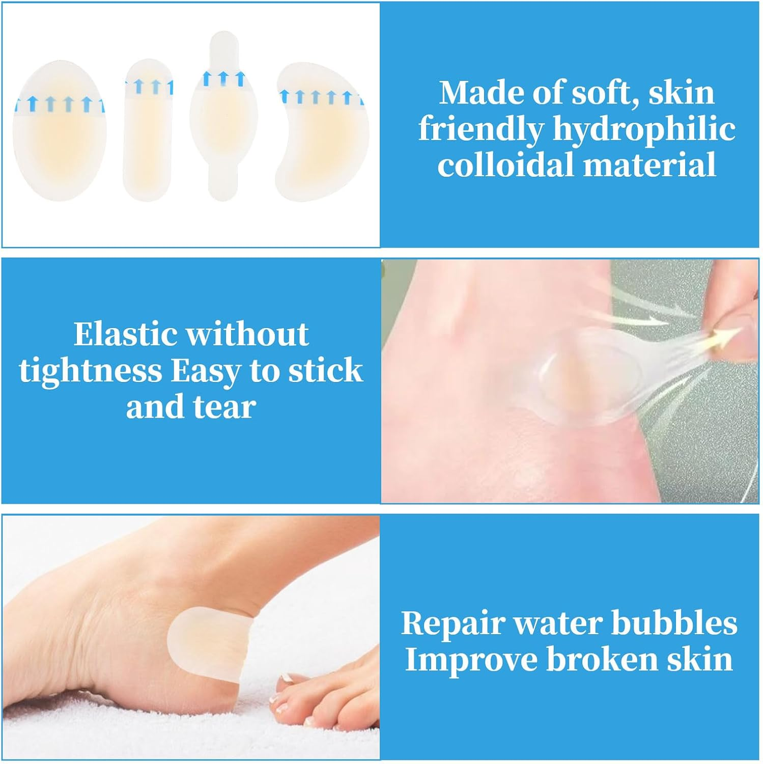 Bandaids, 20 Pcs Blister Band Aid, Hydrocolloid Bandages, Adhesive Bandages for Foot, Toe, and Heel Blister Prevention and Recovery (4 Styles), Prevention for Long Walks image number 3