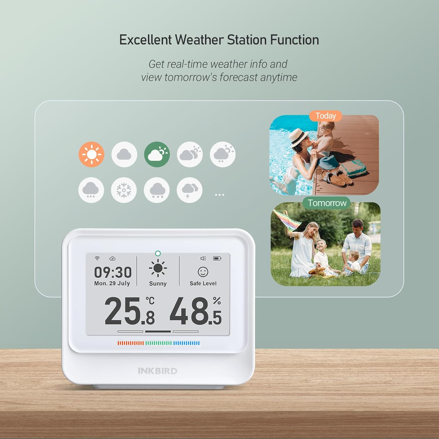 INKBIRD Indoor Temperature and Humidity Monitor 8-In-1 IBS-TH5-WIFI, Home Weather Station with Large Electronic Ink Display, Free App, Smart Alarms, Indoor Air Quality Monitor, 2-Year Data Cloud Save image number 6