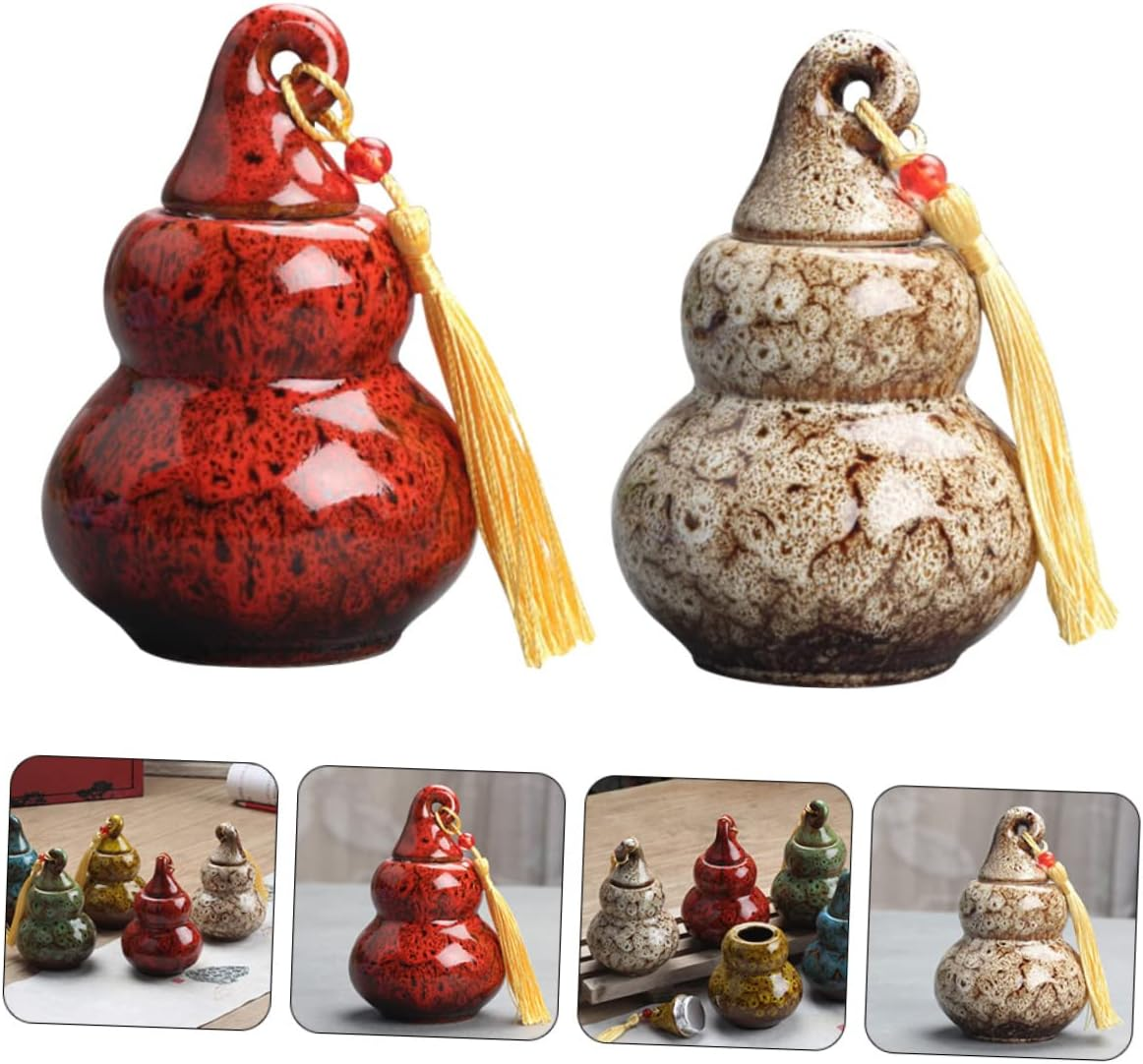 GRIRIW 2Pcs Home Tea-Leaf Jar Multi-Functional Tea Canister Ceramic Storage Can Preserving Jars Lids for Pantry