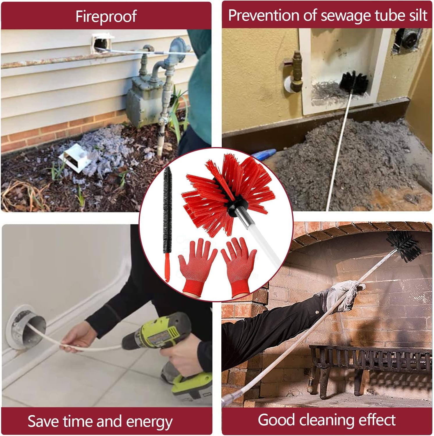 20Pcs Chimney Cleaner Brush Clean Rotary Sweep System Fireplace Kit Rod Tool Set Home Kichen Cleaning Brush, with Handheld Long Brush,Gloves,15 Flexible Rods, Brush Head for Fireplace/Dryer Vent image number 4