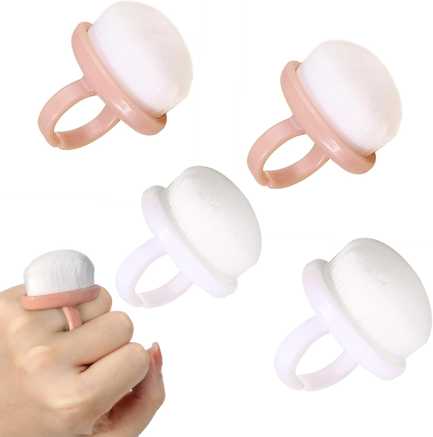 4Packs Nail Dust Cleaning Brush Ring,Soft Brushes for Clean up Fingernails and Toenails Small Portable Nail Scrubber Brush Nail Duster Tools for Manicure and Pedicure (Pink and White)