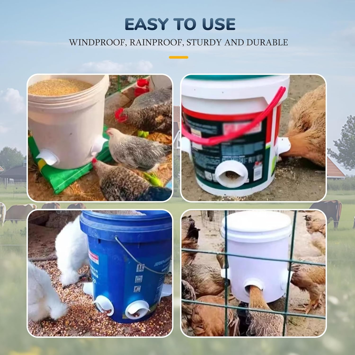 Chicken Feeder and Waterer Set 6PC Automatic Chicken Waterer Cups with Sealed Lid Design Large Capacity Poultry Drinker System with Hole Cutter for Chicks Ducks Geese Birds image number 4