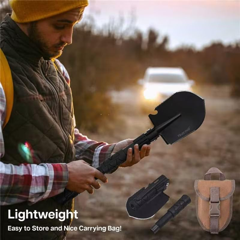 Folding Shovel Pickax with Carrying Pouch Portable Tactical Army Spade Military Multitool for Outdoor off Road Camping Hiking Driving Backpacking Entrenching Digging Gardening Survival Vehicle Tool image number 3
