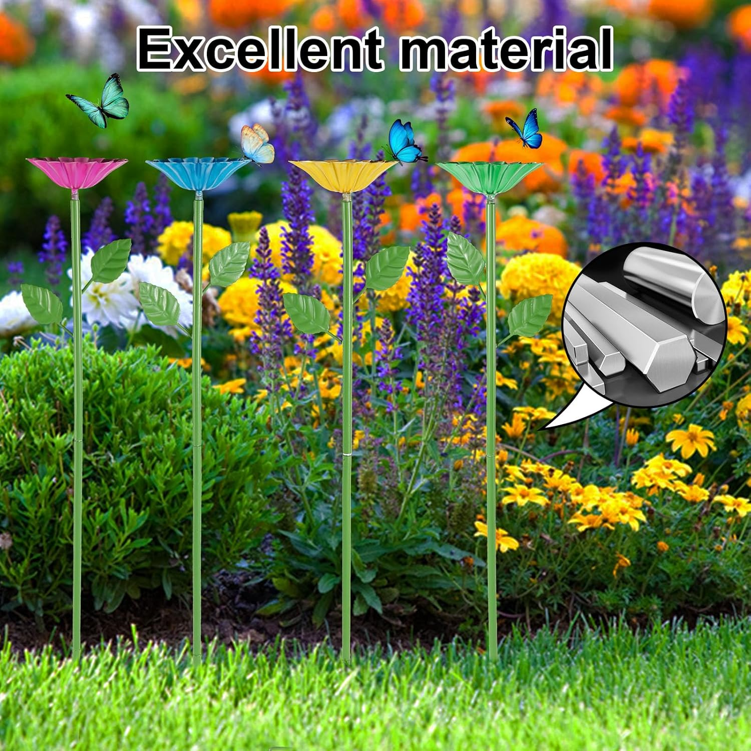 2/4 Pack Bee Watering Station, Iron Bee Water Feeder, with Glass Marble and Flower Design, Butterfly Water Stations, Practical Bird Watering Station, for Outdoor Garden Yard (Style2) - Style2 image number 3