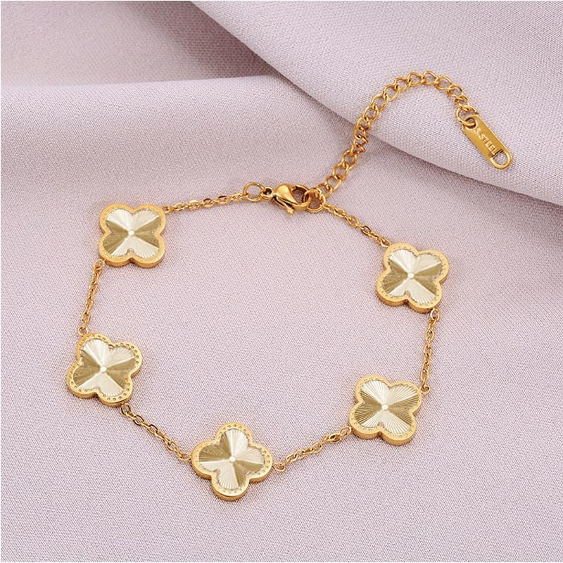Galeuneon 14K Gold Plated Lucky Flower Bracelet Lytws|Adjustable Bracelets| Cute Link Bracelets Jewelry Gifts for Women Teen Girls image number 2
