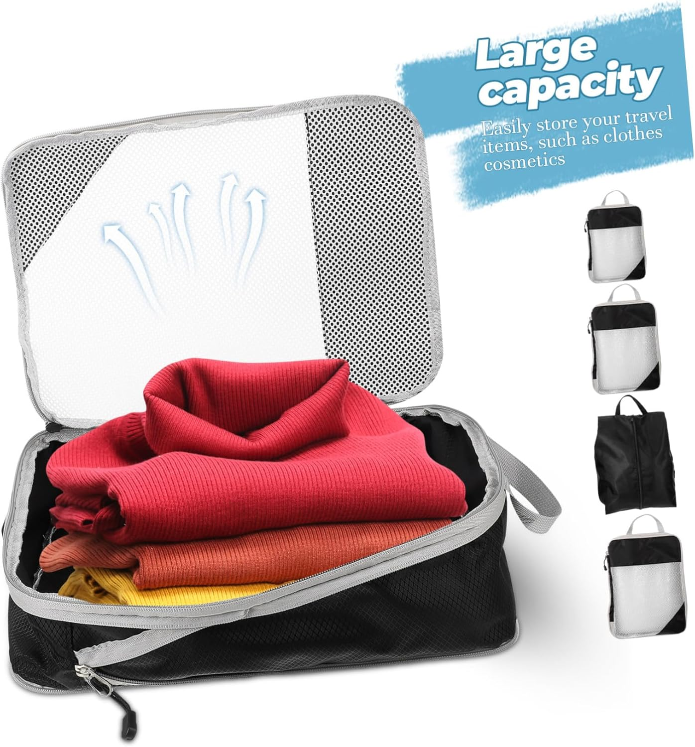 VANZACK 4Pcs Travel Packing Organizers Set with Mesh, Expandable Compression Cubes for Clothing, Shoes, and Toiletries Storage, Lightweight Luggage Bags for Suitcase and Travel Toiletry Gear