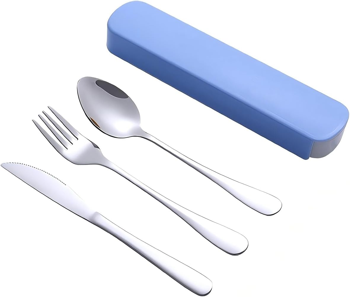 Tongke Portable Stainless Steel Cutlery Set with Storage Case - Durable Travel Utensils for Hiking, Office, Picnic (Knife, Spoon, Fork) - Dishwasher Safe & Compact Outdoor Eating Kit (Black)
