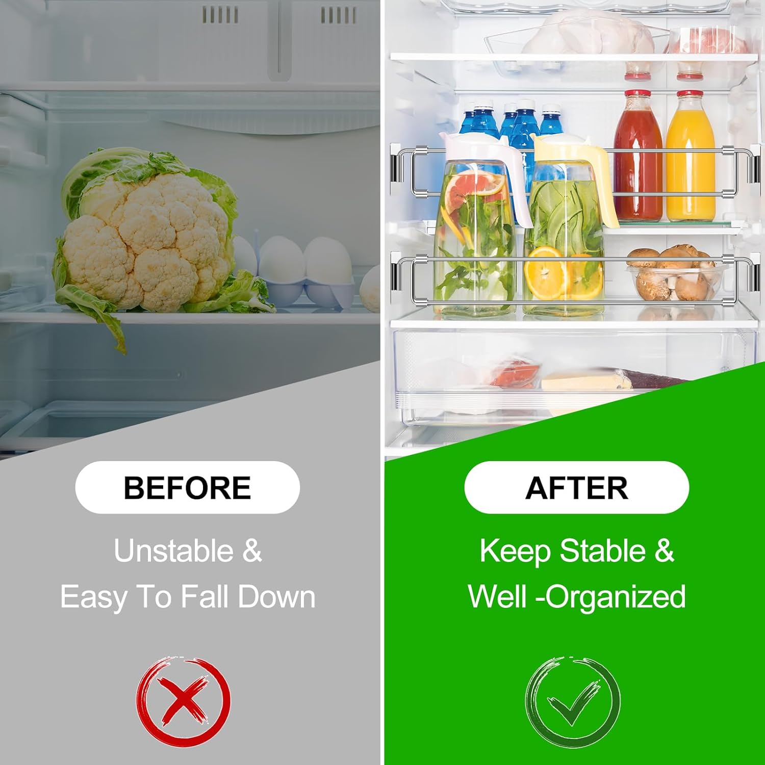 2 Pcs Rv Refrigerator Bars 12.44"-22.63" Adjustable Stainless Steel RV Fridge Tension Rods Refrigerator Accessories Extendable Food and Drink Stabilizers Prevent Messy Spills during Travel image number 3