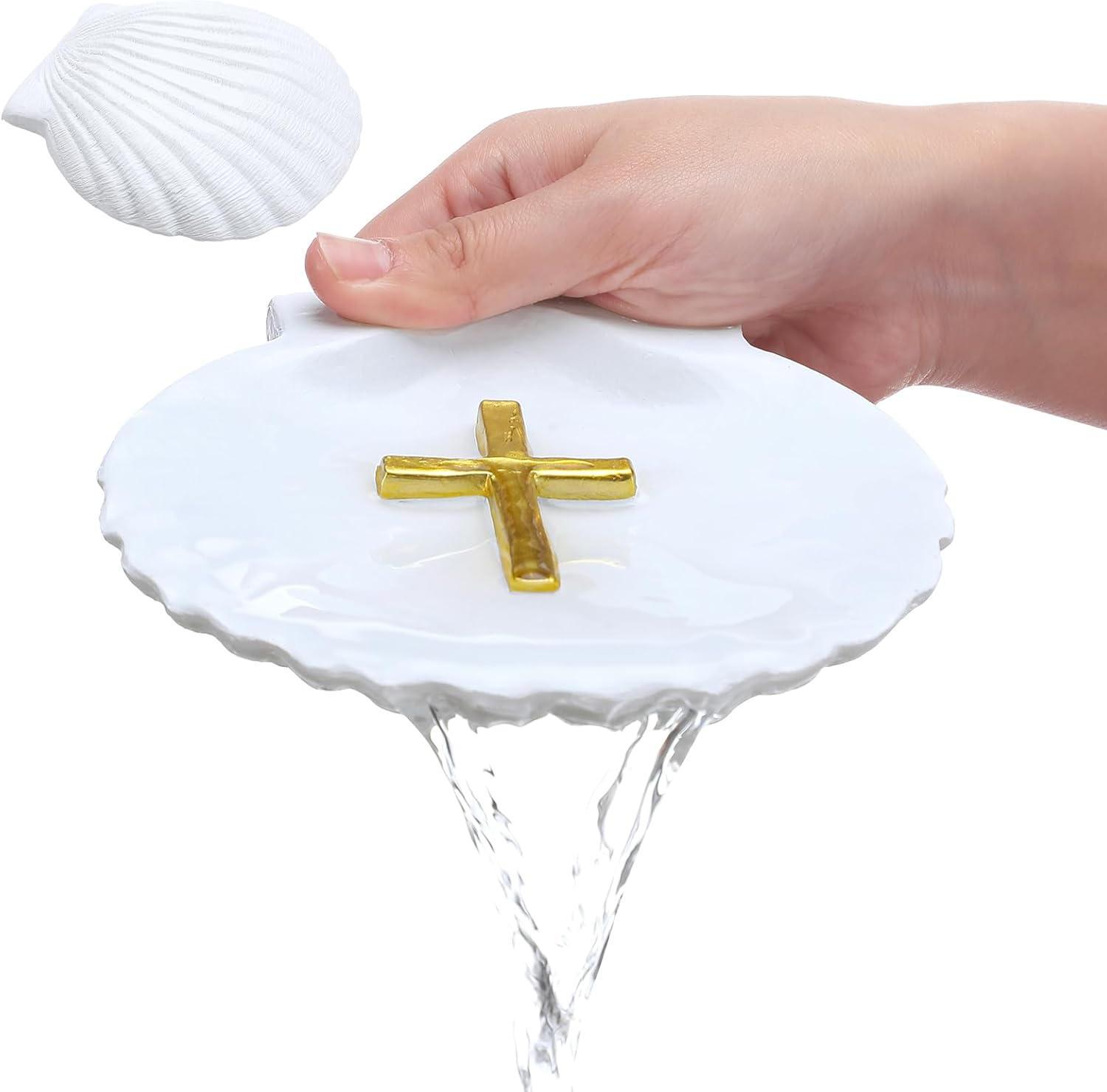 Bucherry Baptismal Shell with Engraved Cross Baptismal Gifts for Baptism Religious Ceremony Accessory, 5.12 Inch