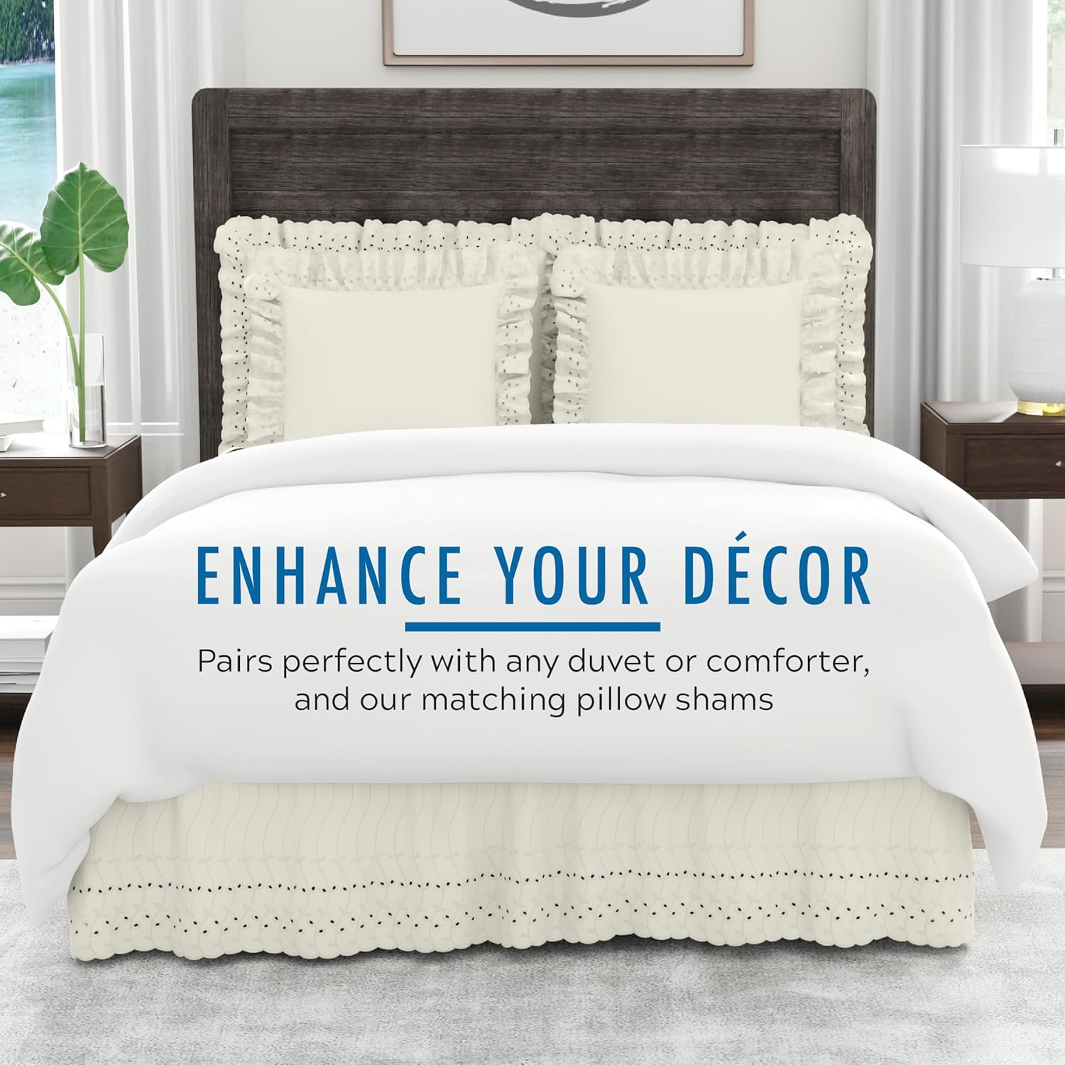 Eyelet Ruffled Bedskirt &ndash; Ruffled Bedding with Gathered Styling &ndash;14&rdquo; Drop, Queen, Bone Ivory image number 4