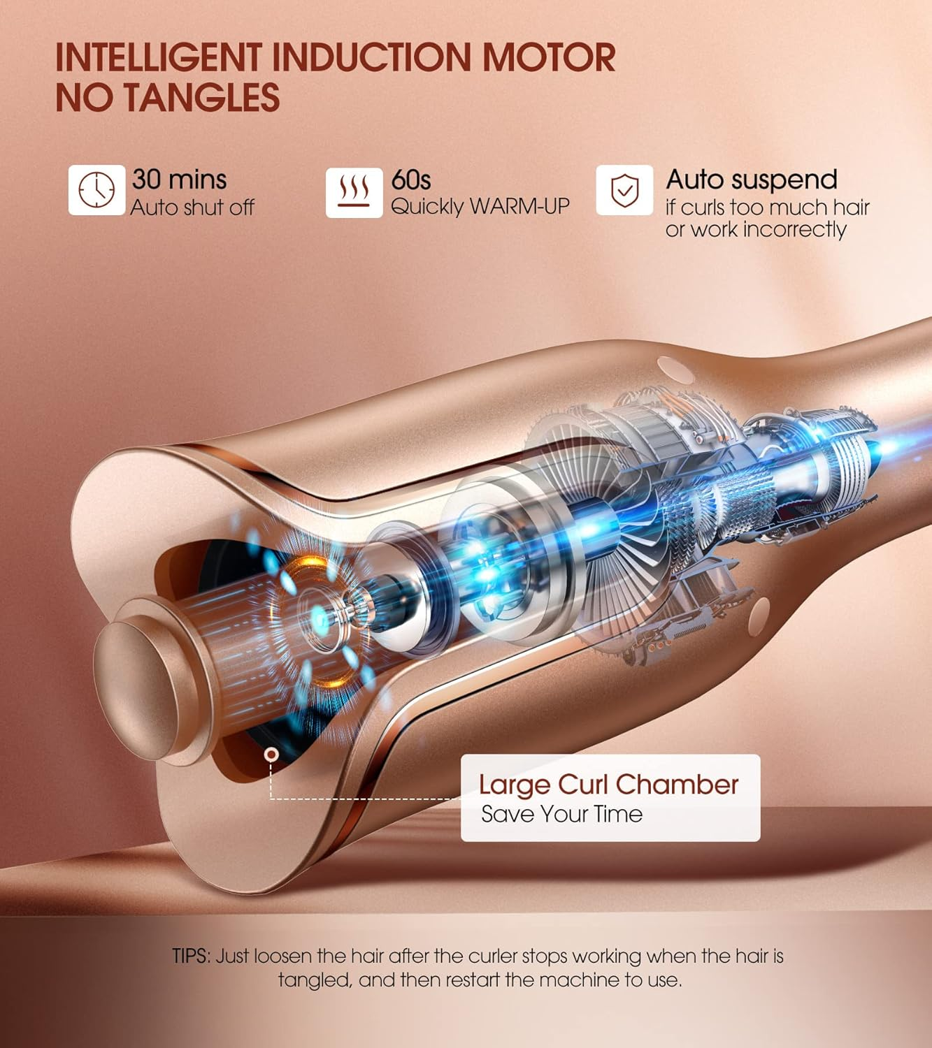 Follexmoe Automatic Hair Curler, 1" Ceramic Curling Iron with 4 Heat Settings & 3 Timer, Dual Voltage, Auto Shut-Off for All Hair Types image number 3