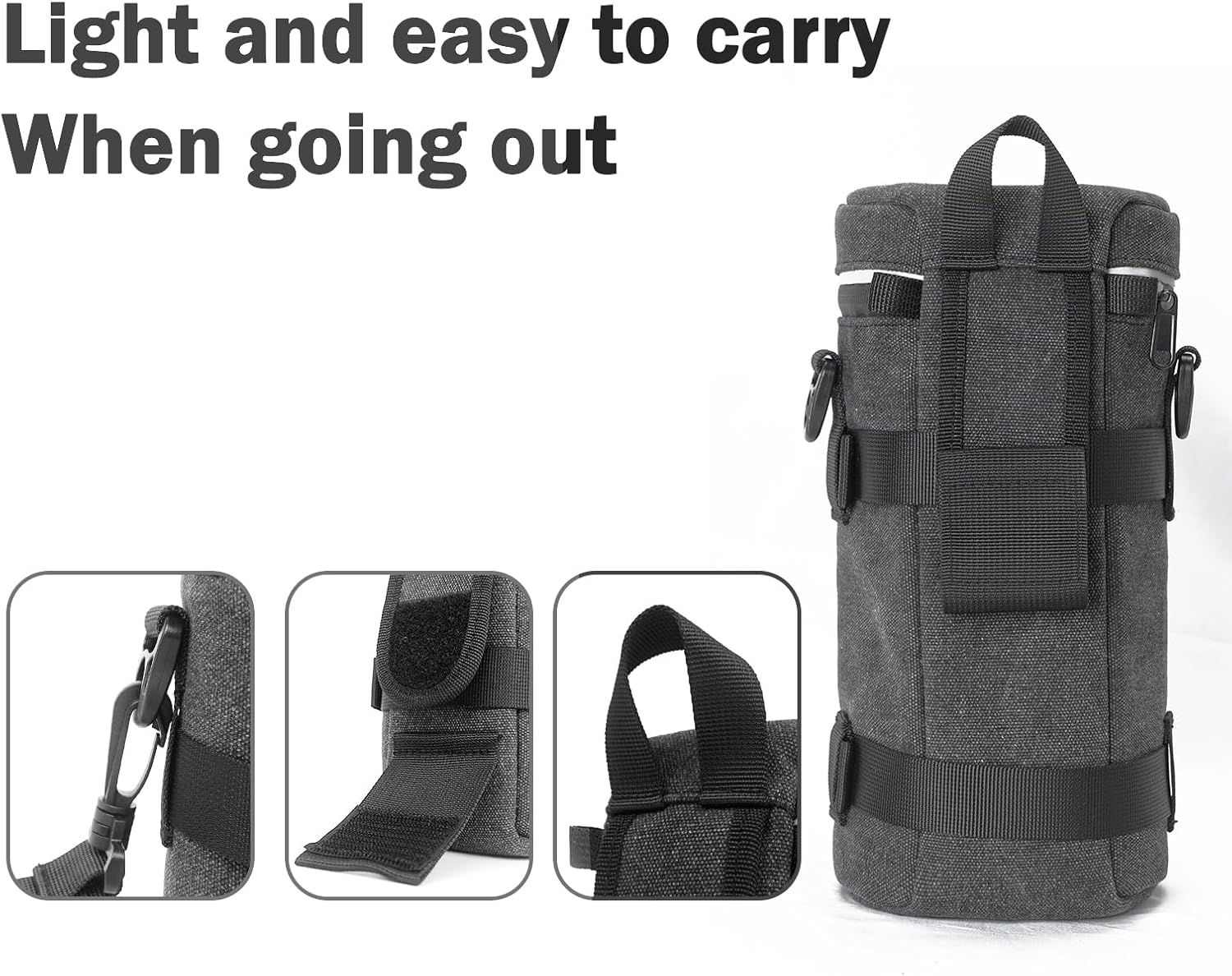 XAMOREST Camera Lens Case Lens Bag Compatible (5.51" X 14.56"(Canvas, Black)) image number 5