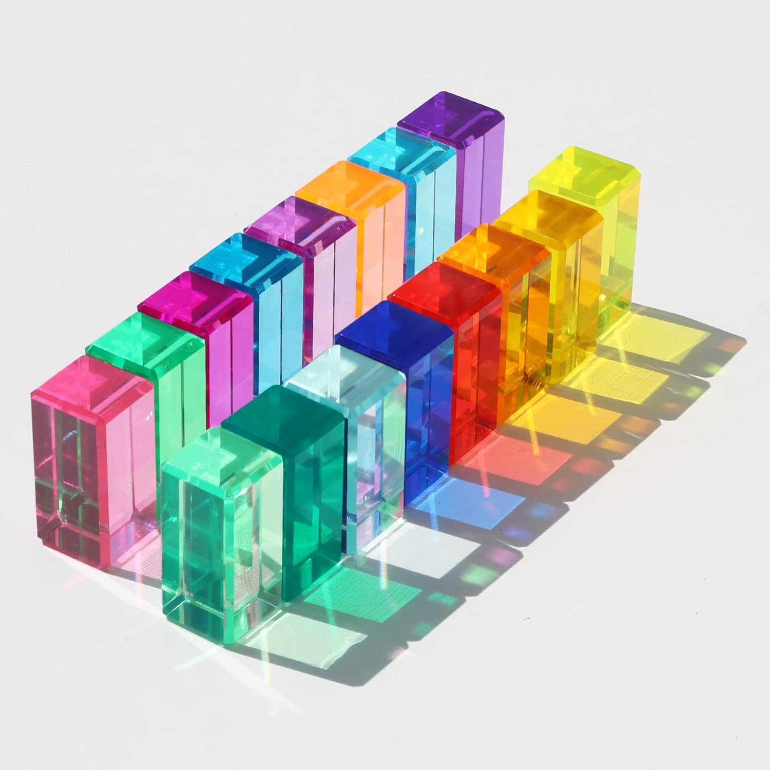 Rainbow Crystal Acrylic Strip Blocks Rectangle Stacking Gem Blocks for Kids 16 Colors Gem Cubes Stacking Educational Sensory Light Learning Toys(16Pcs Strip Blocks)&hellip; image number 6