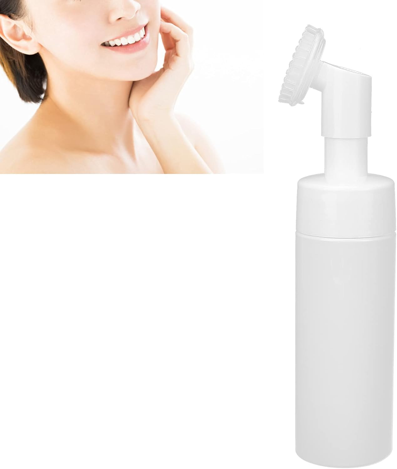 Foaming Bottle with Brush, White Facial Cleanser Foam Bottle, Fastening Pump Head Facial Cleanser Foaming Bottle for Lotion Bottling image number 2
