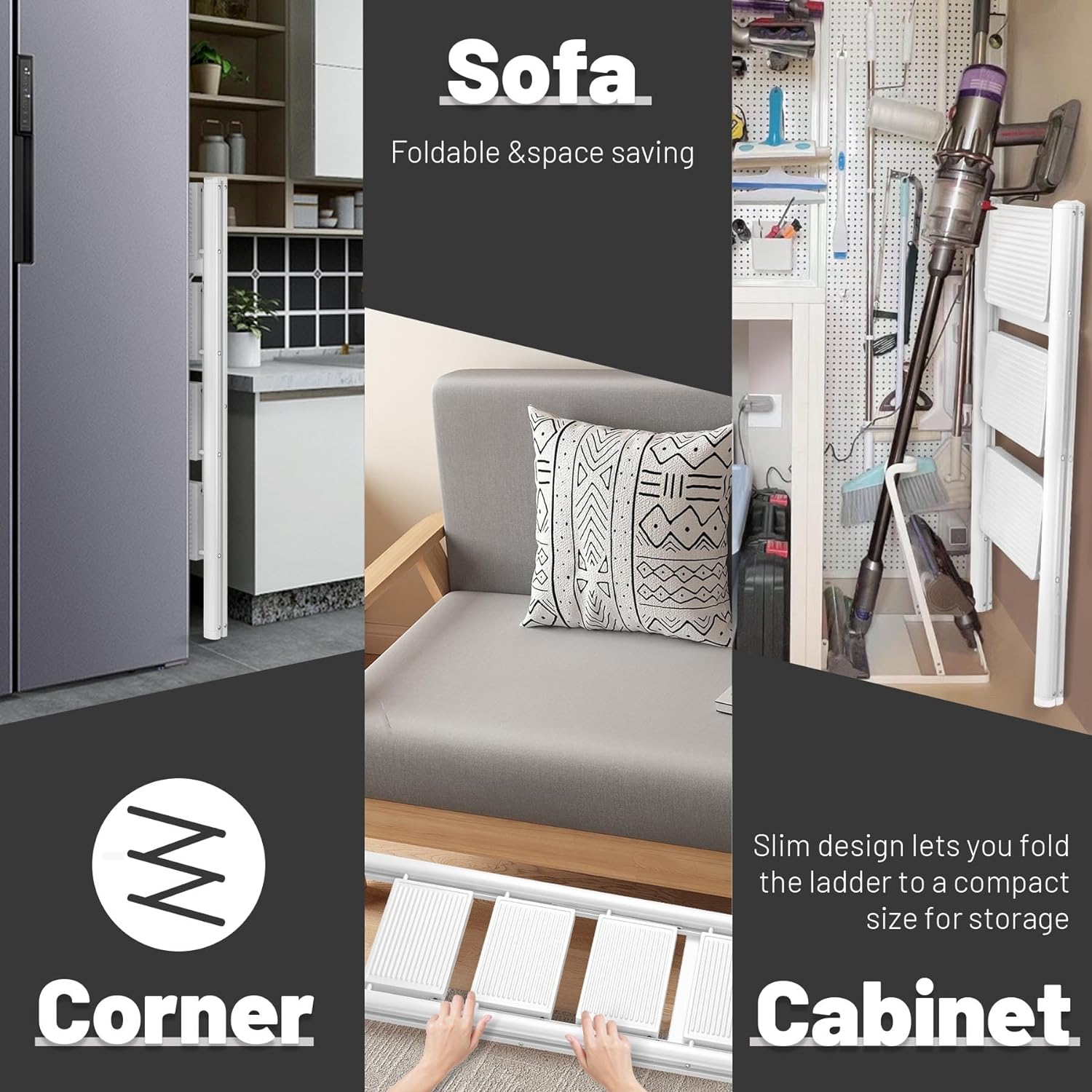 BREENHILL Step Ladder, Folding 3 Step Ladder Stool with Wider Anti-Slip Pedal, Portable Lightweight Ladder for Home Kitchen Office 150KG Max Loader image number 5