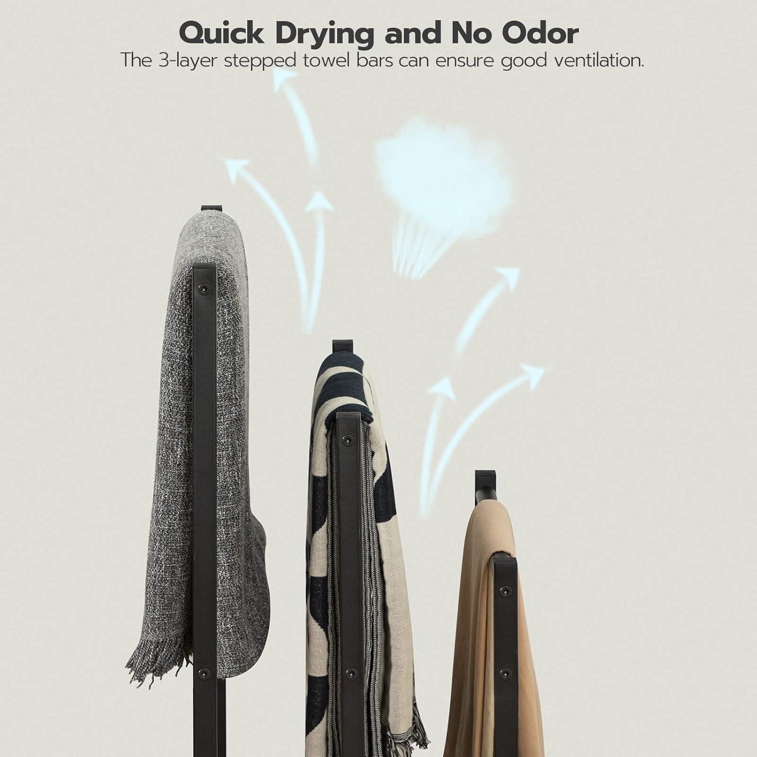 HOOBRO Freestanding Towel Rack, 3 Tier Metal Blanket Rack, Blanket Ladder Holder for Bathroom, 43 X 28 X 81 Cm, Industrial Drying and Display Rack with Shelf, Rustic Brown and Black BF03LB01 image number 5