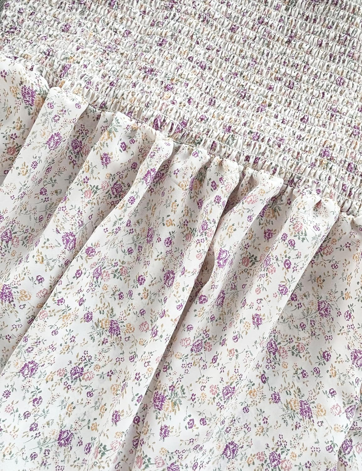 Summer Tank Maternity Dress Sleeveless Strappy Floral Midi Bodycon Square Neck Ruffle Mermaid Smocked Dress for Baby Shower, Beige Purple Floal, Medium