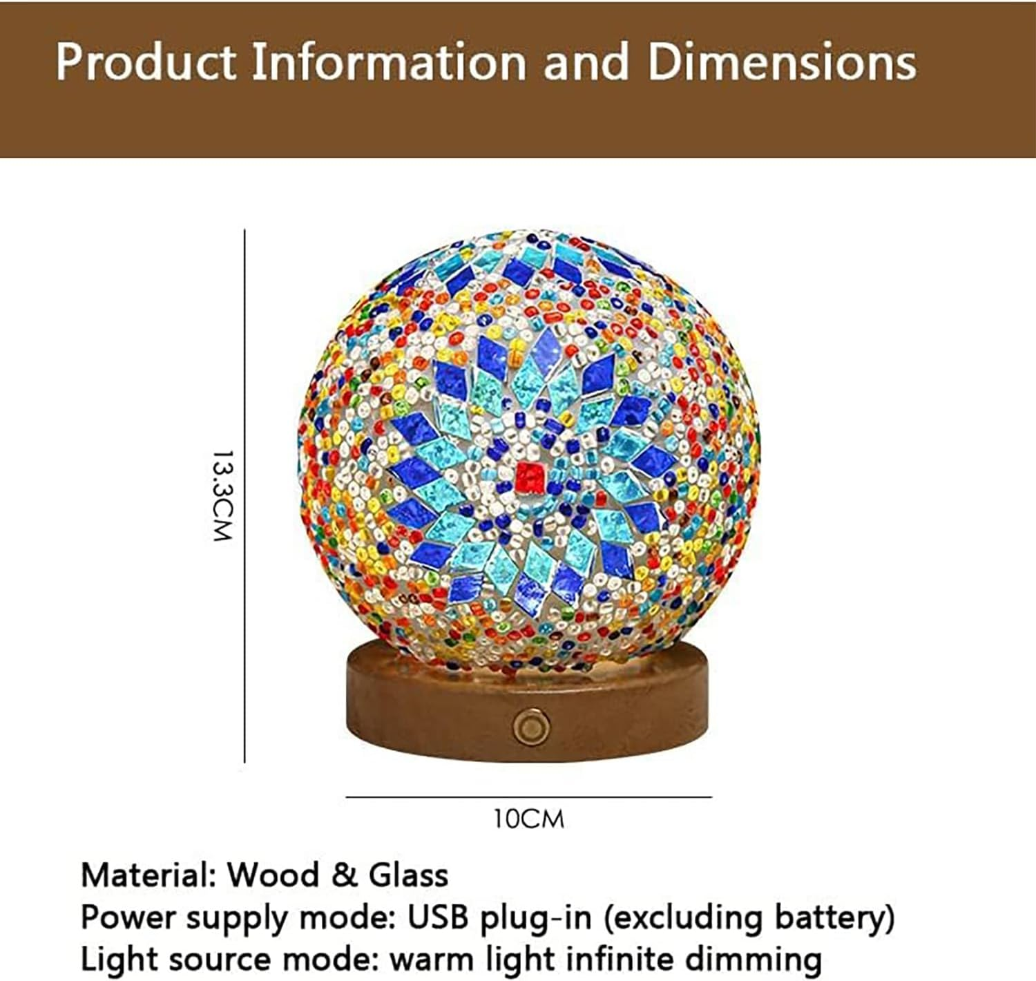 Boho Color Mosaic Lamp Vintage Retro Stained Turkish Moroccan Bohemian Tiffany Bedside Colorful Handmade Glass with Wood Base USB Charge Decor Light for Bedroom Ambient Living Room Farmhouse