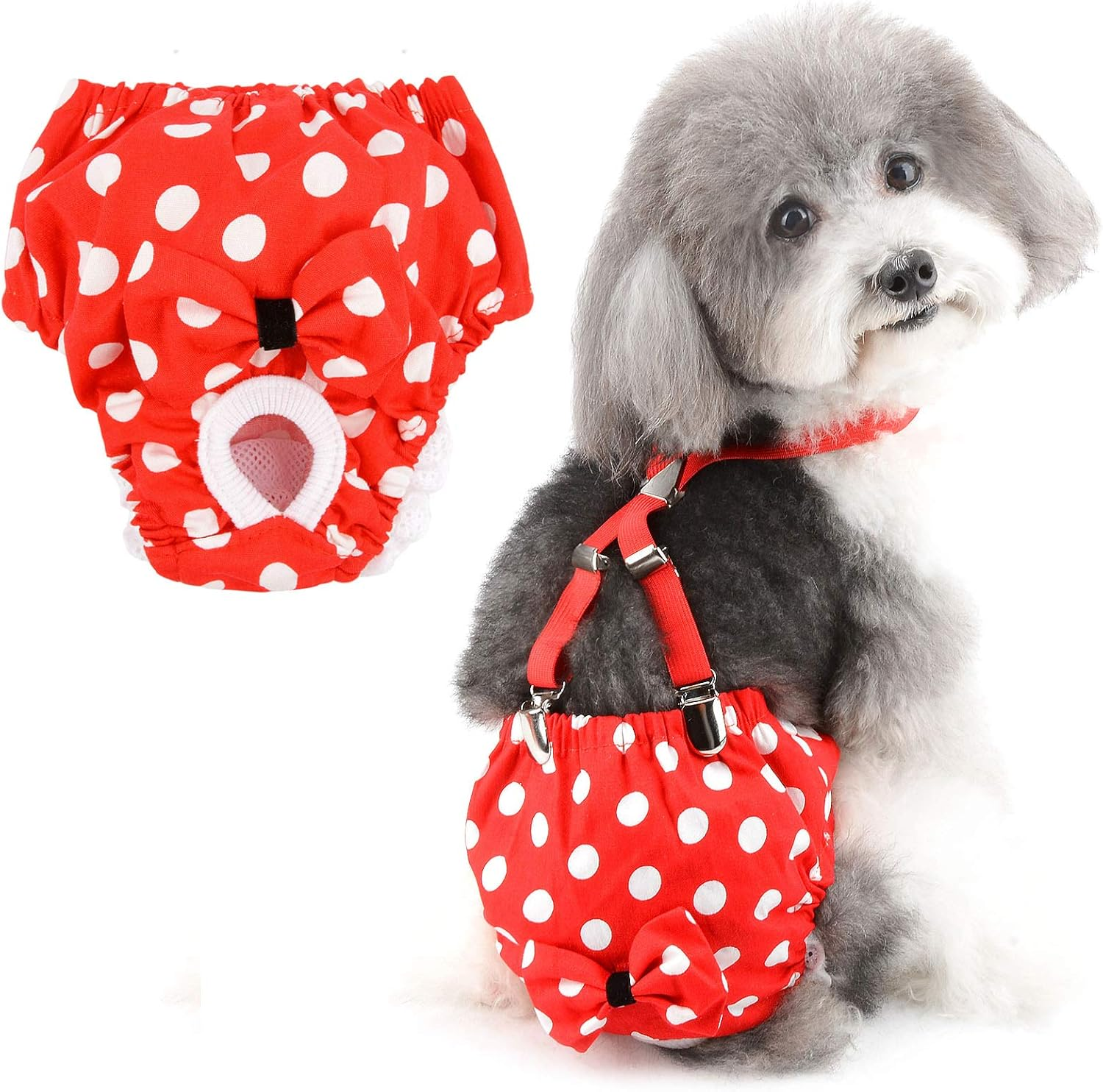 ZUNEA Small Dog Nappies for Female Dogs Reusable Washable Dog Diapers Cute Polka Dot Pet Sanitary Nappies with Adjustable Brace Puppy Physiological Pants Non-Absorbable Nursing Diaper image number 3