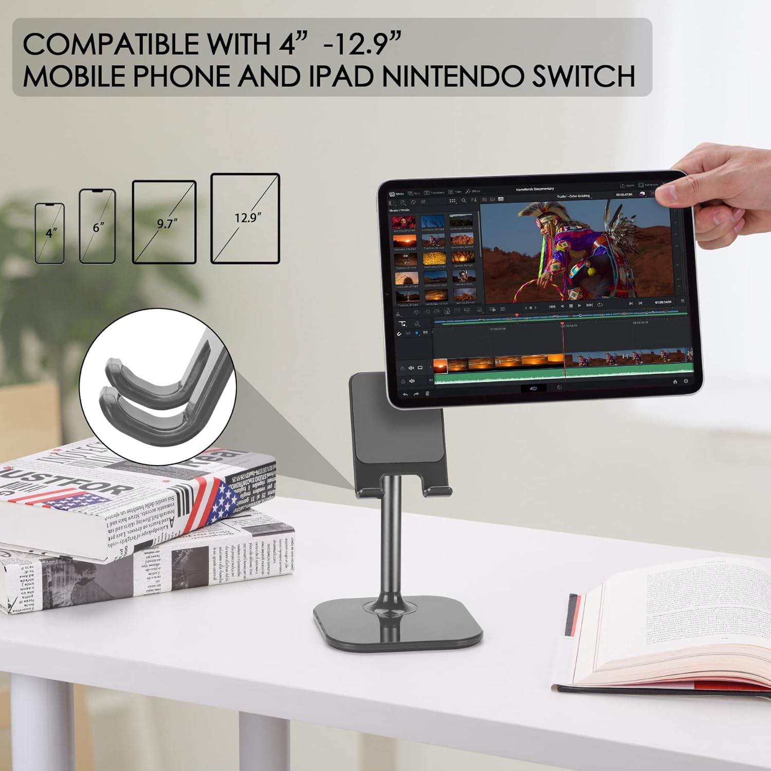 Doboli Cell Phone Stand, Phone Stand for Desk, Phone Holder Stand Compatible with Iphone and All Mobile Phones Tablet, Gifts for Adults Women Men Mom Wife, Space Gray image number 5