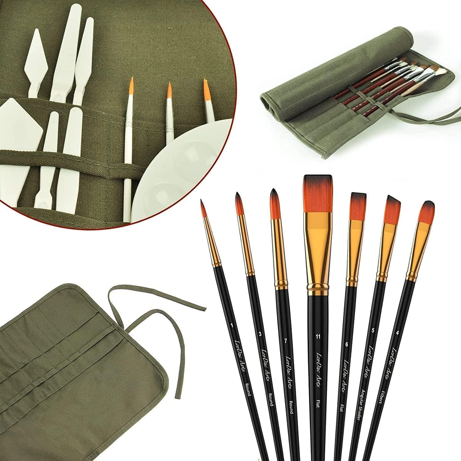 ZUJIACUN 22 Slot Canvas Paint Brush Roll - Army Green, Durable & Portable Brush Holder for Artists, Students - Holds 22+ Brushes, Compact Roll-Up Design, Perfect for Travel & Studio Use image number 3