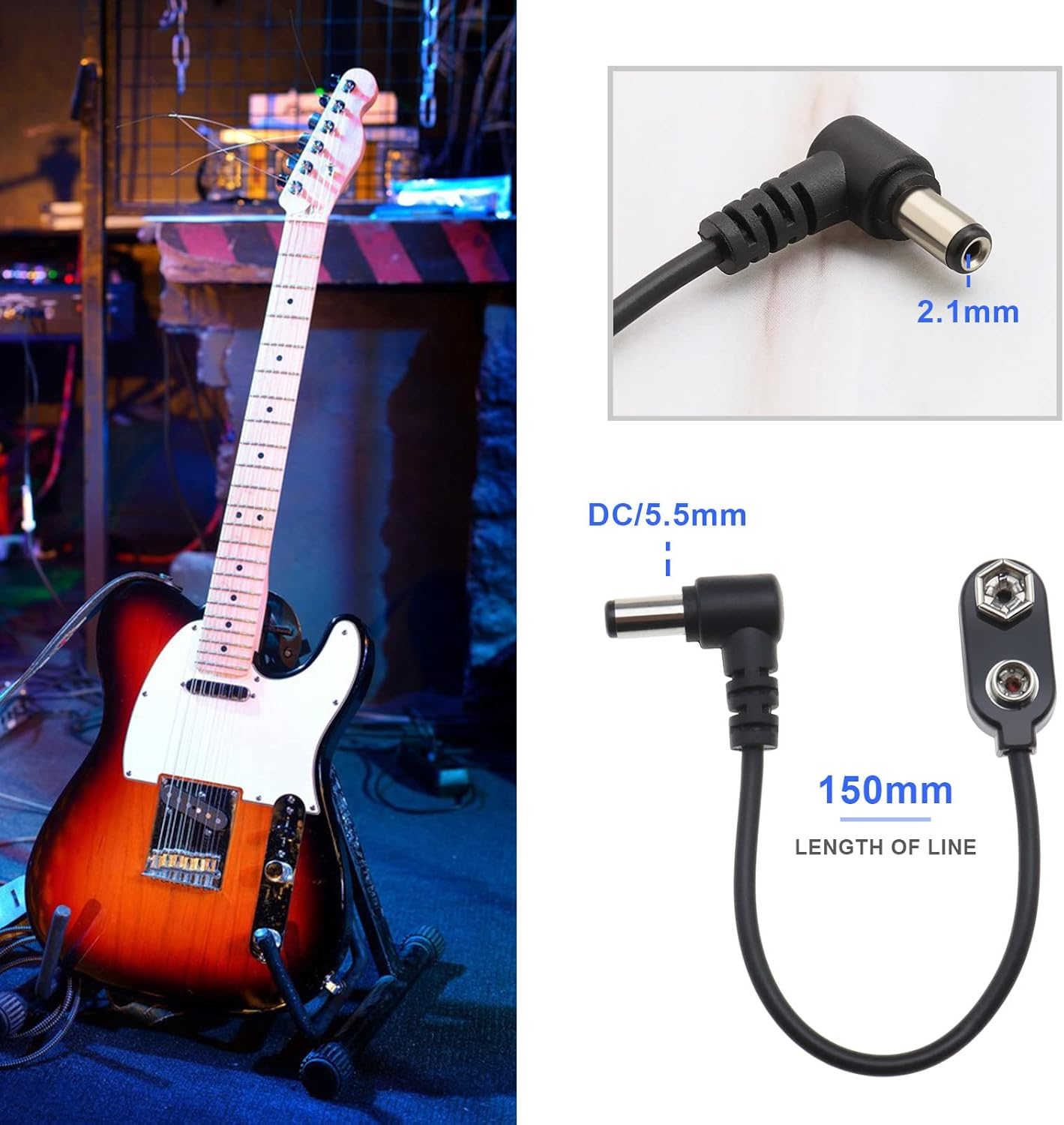 Ecsing 3Pcs 9V Battery Clip Converter Cable 5.5Mm 2.1Mm Male Plug 9 Volt Power Supply Cable Snap Connector for Guitar Effect Pedal image number 6